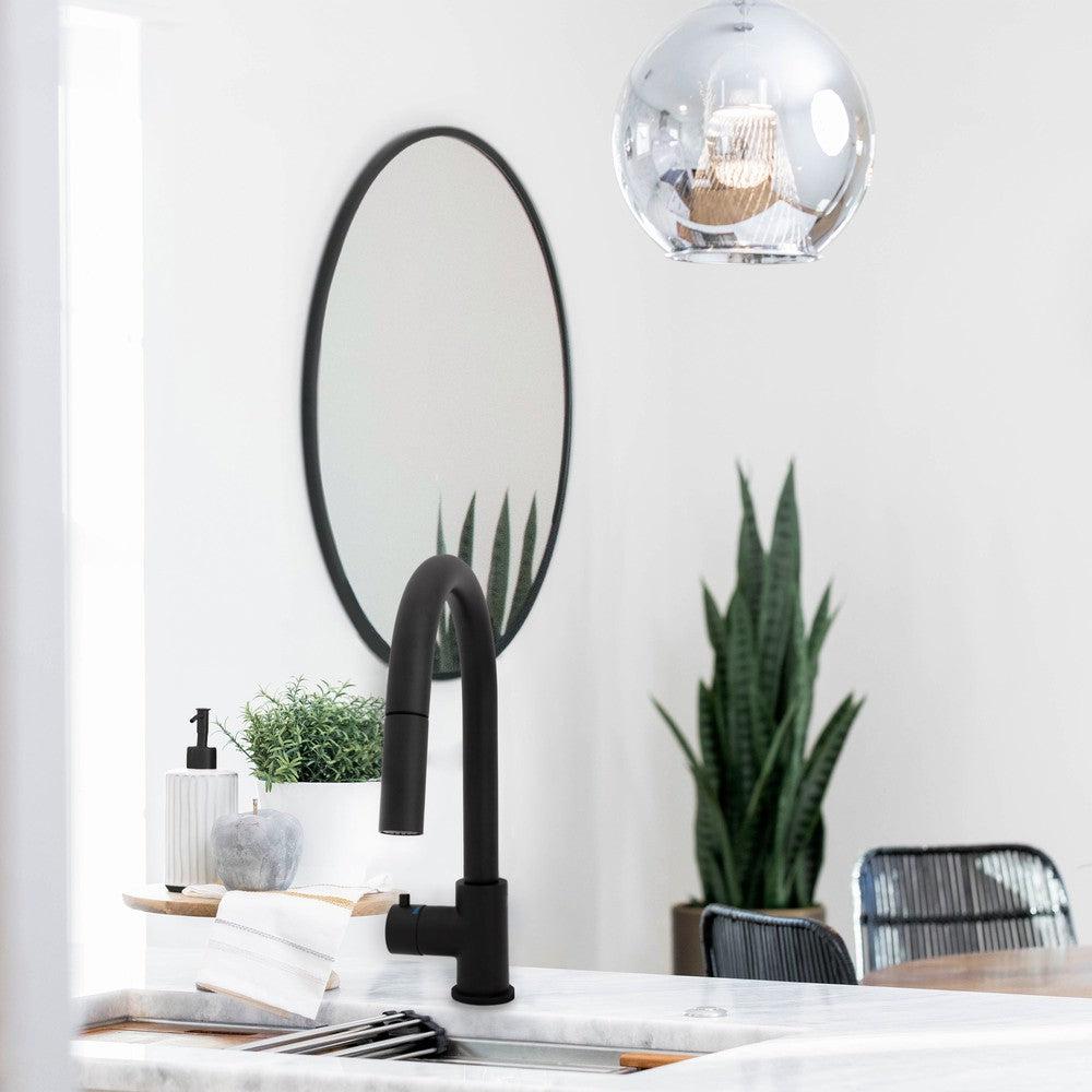 ZLINE Gemini Touchless Kitchen Faucet (GEM-KFS) Matte Black lifestyle, in a luxury home.