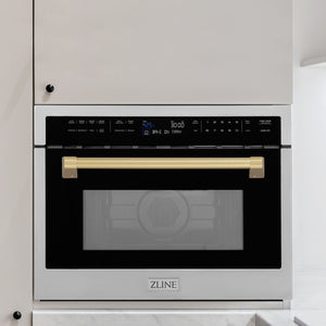 ZLINE Autograph Edition 24 in. 1.6 cu ft. Built-in Convection Microwave Oven in Stainless Steel with Champagne Bronze Accents (MWOZ-24-CB) in a modern kitchen setting