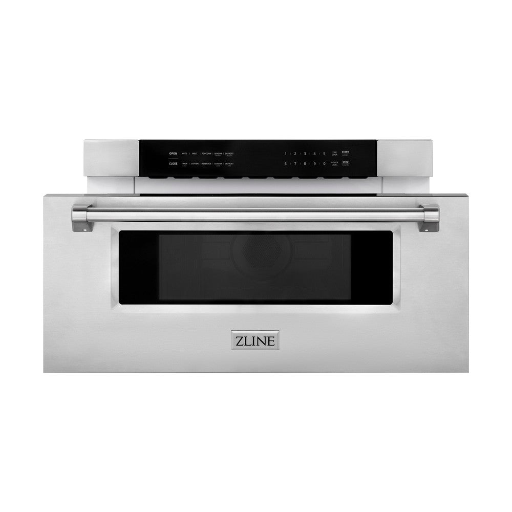 ZLINE 30 in. 1.2 cu. ft. Stainless Steel Built-In Microwave Drawer (MWD-30) front, open.
