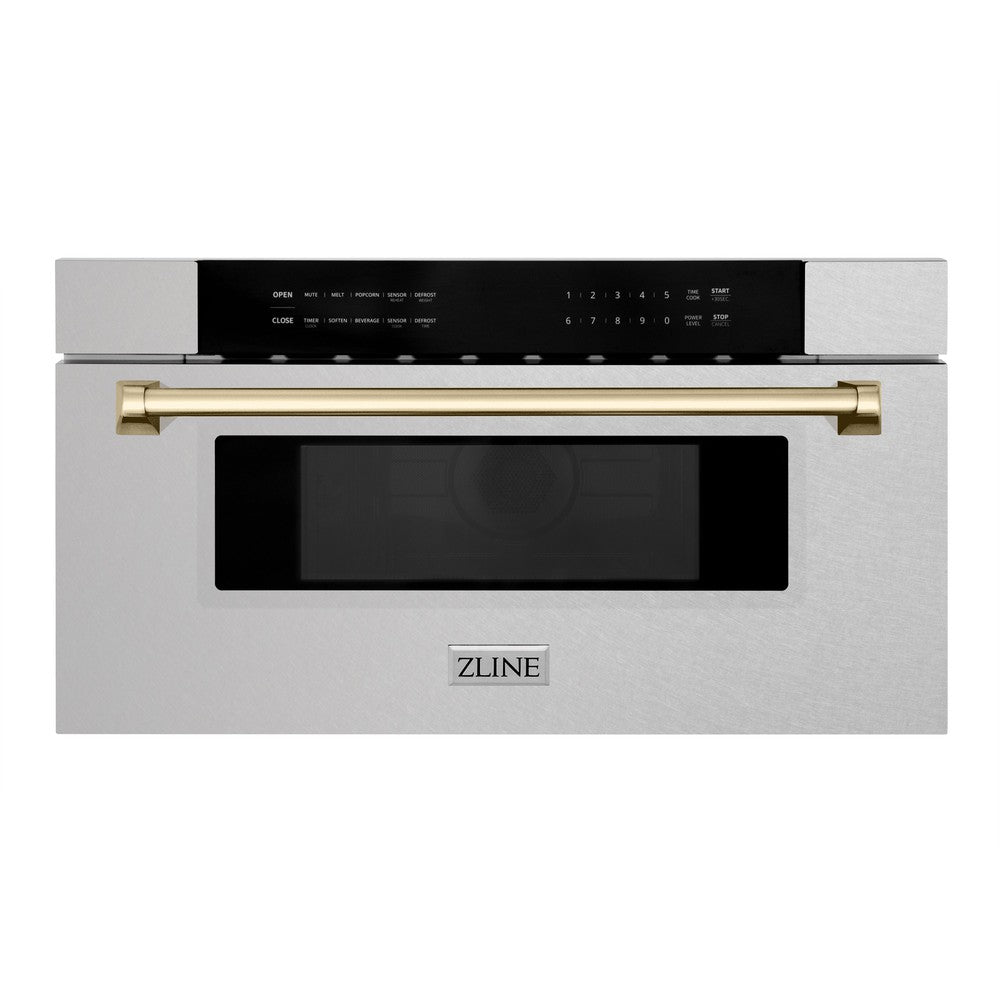 ZLINE Autograph Edition 30 in. 1.2 cu. ft. Built-In Microwave Drawer in Fingerprint Resistant Stainless Steel with Gold Accents (MWDZ-30-SS-G)