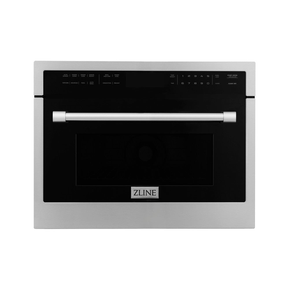ZLINE 24 in. Stainless Steel Built-in Convection Microwave Oven with Speed and Sensor Cooking (MWO-24) front, closed.