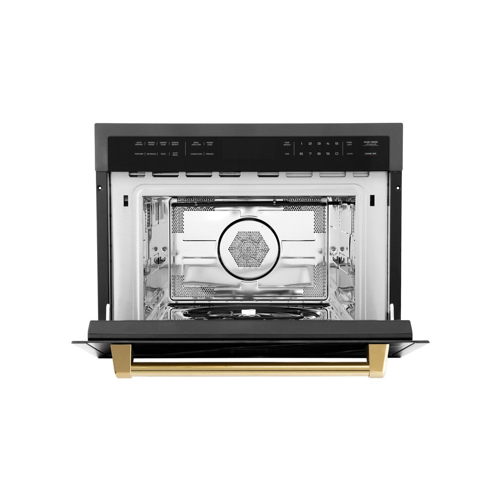 ZLINE Autograph Edition 24 in. 1.6 cu ft. Built-in Convection Microwave Oven in Black Stainless Steel with Polished Gold Accents (MWOZ-24-BS-G)