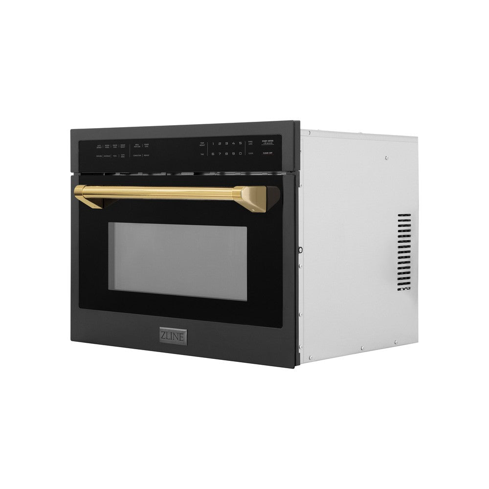 ZLINE Autograph Edition 24 in. 1.6 cu ft. Built-in Convection Microwave Oven in Black Stainless Steel with Polished Gold Accents (MWOZ-24-BS-G)