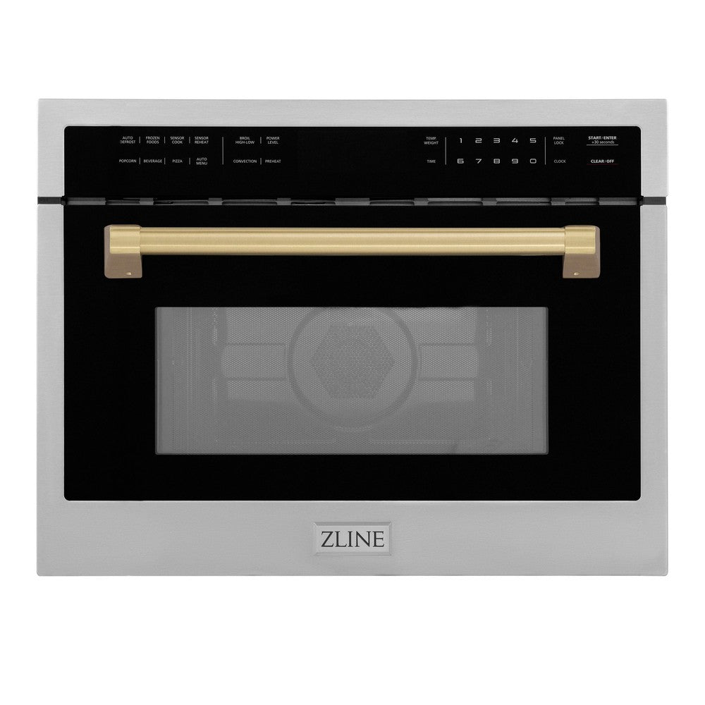 ZLINE Autograph Edition 24 in. 1.6 cu ft. Built-in Convection Microwave Oven in Stainless Steel with Champagne Bronze Accents (MWOZ-24-CB) main image.
