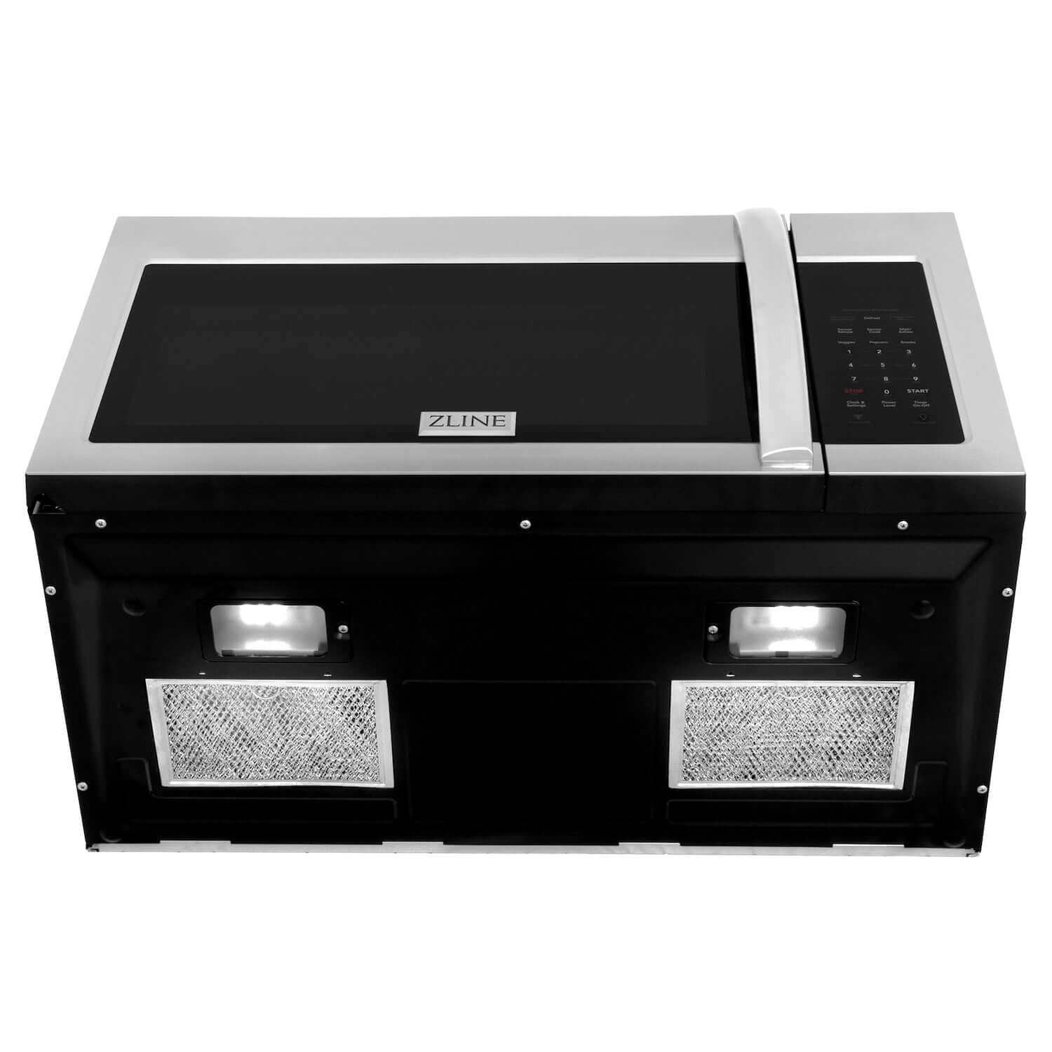 ZLINE 30" Over the Range Microwave under angle of lighting and ventilation.