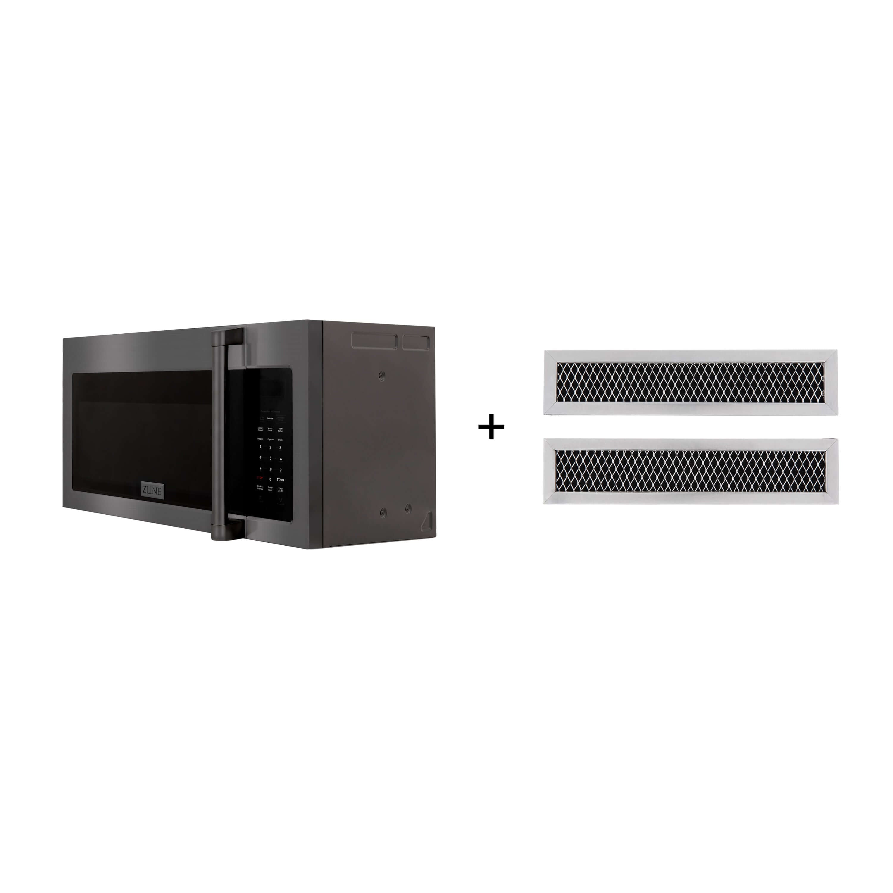 ZLINE 30 in. Recirculating Over the Range Convection Microwave Oven with Traditional Handle and Charcoal Filters in Black Stainless Steel (MWO-OTRCFH-30-BS)