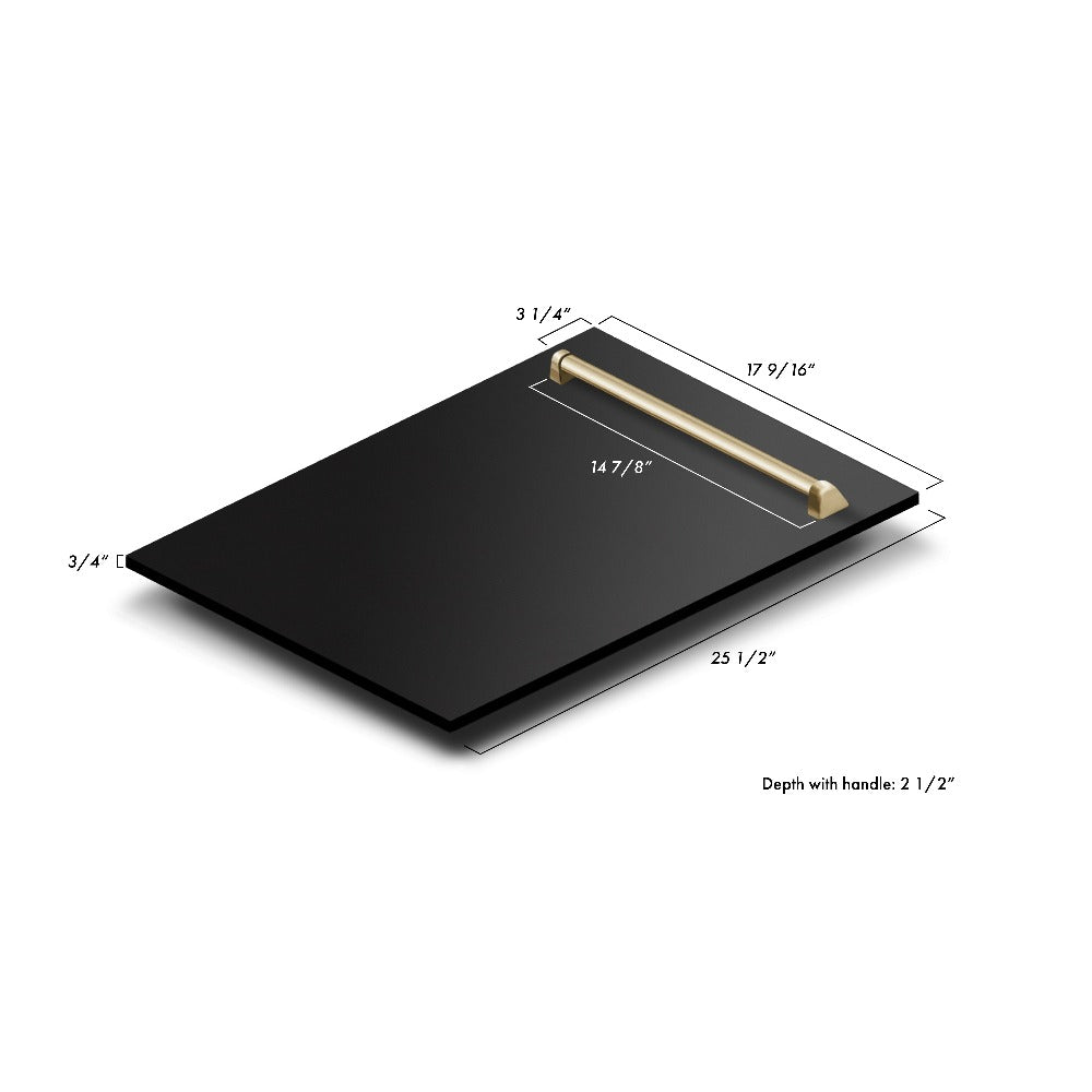 ZLINE Autograph Edition 18 in. Tallac Series 3rd Rack Top Control Built-In Dishwasher in Black Stainless Steel with Polished Gold Handle, 51dBa (DWVZ-BS-18-G) dimensional diagram with measurements.