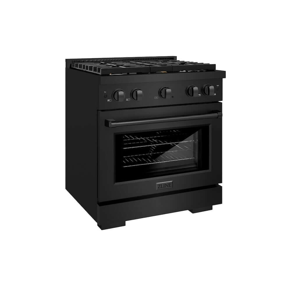 ZLINE 30-inch Gas Range in Black Stainless Steel with Brass Burners (SGRB-BR-30)