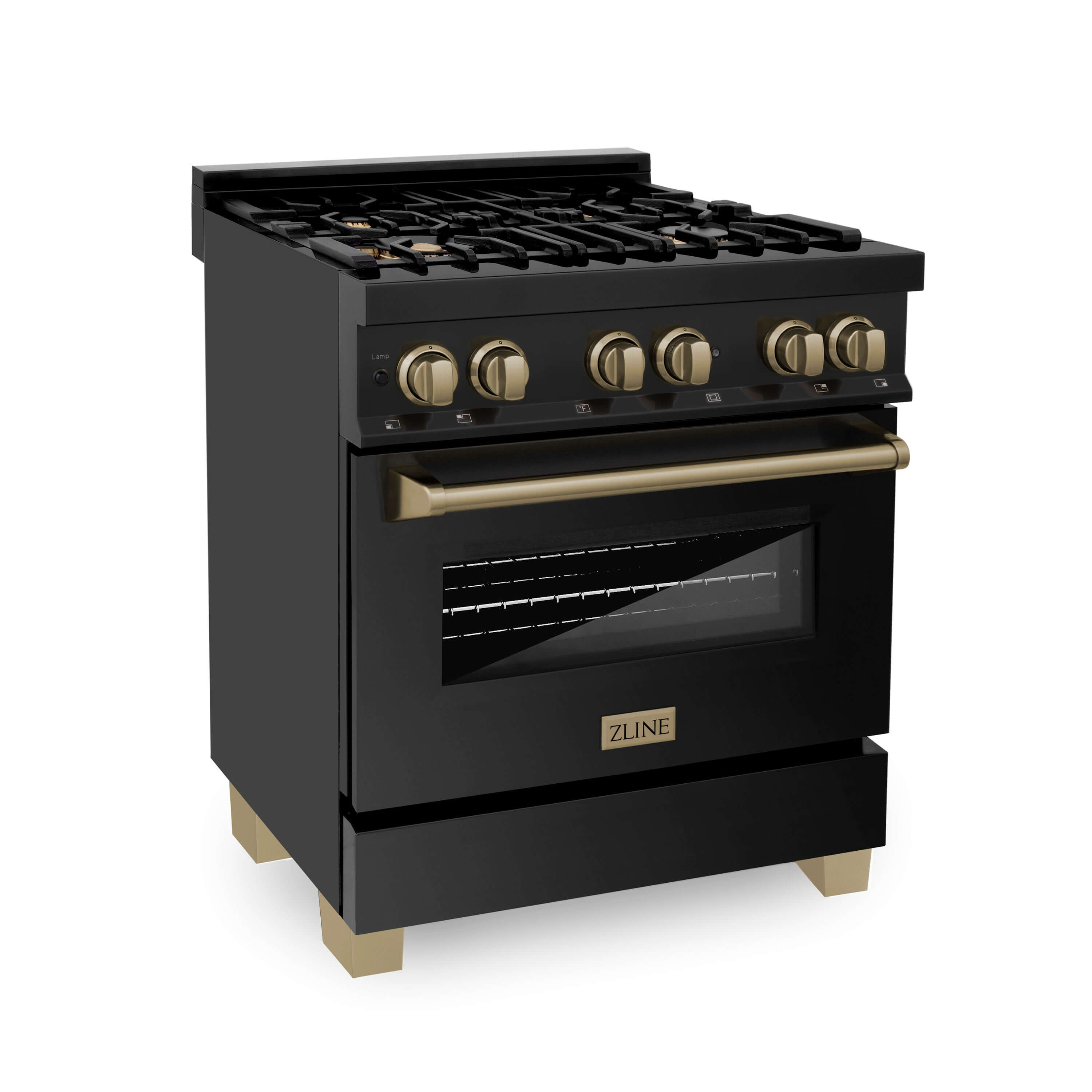 ZLINE Autograph Edition 30" Black Stainless Steel Dual Fuel Range with Champagne Bronze accents (RABZ-30-CB)