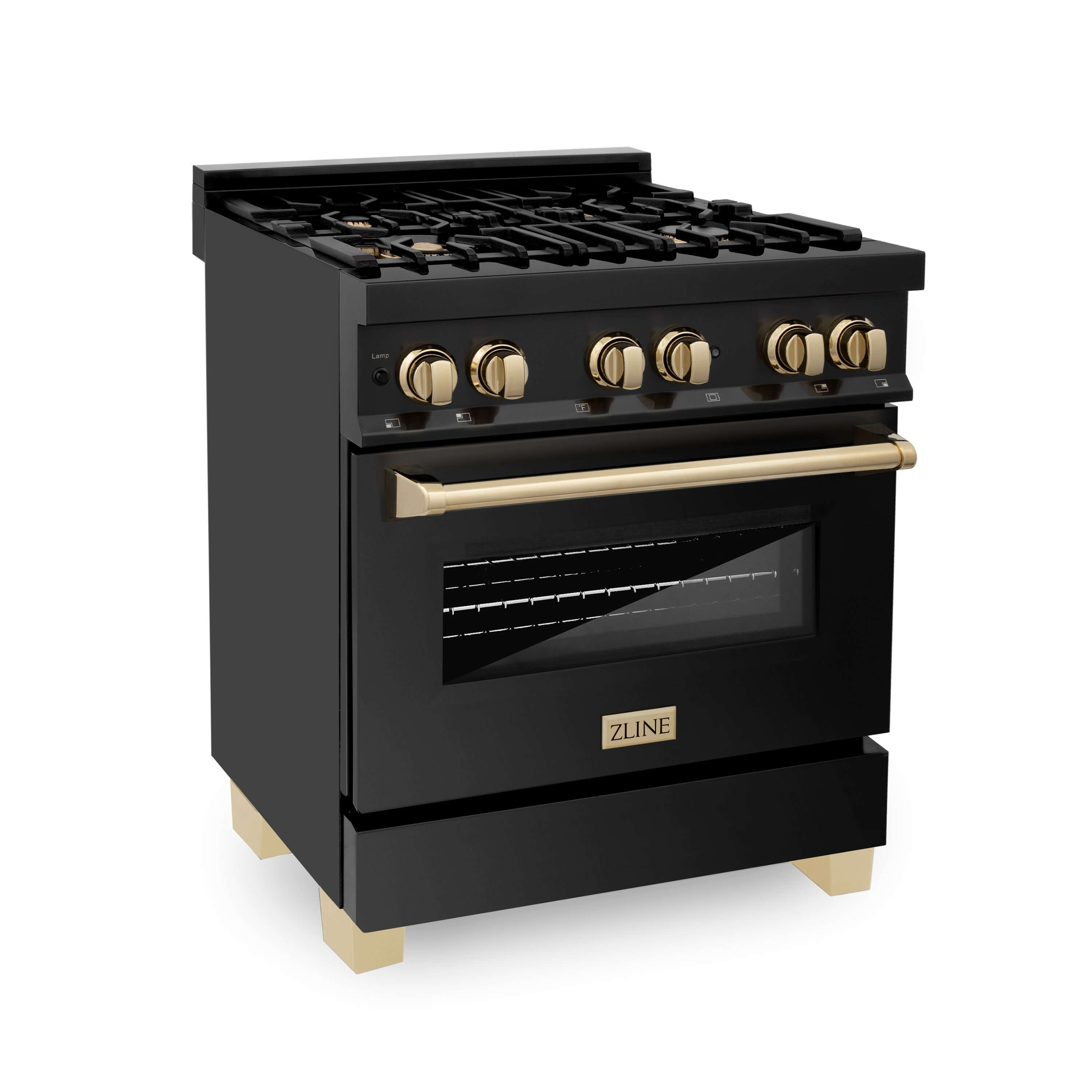 ZLINE Autograph Edition 30" Black Stainless Steel Dual Fuel Range with Polished Gold accents (RABZ-30-G)