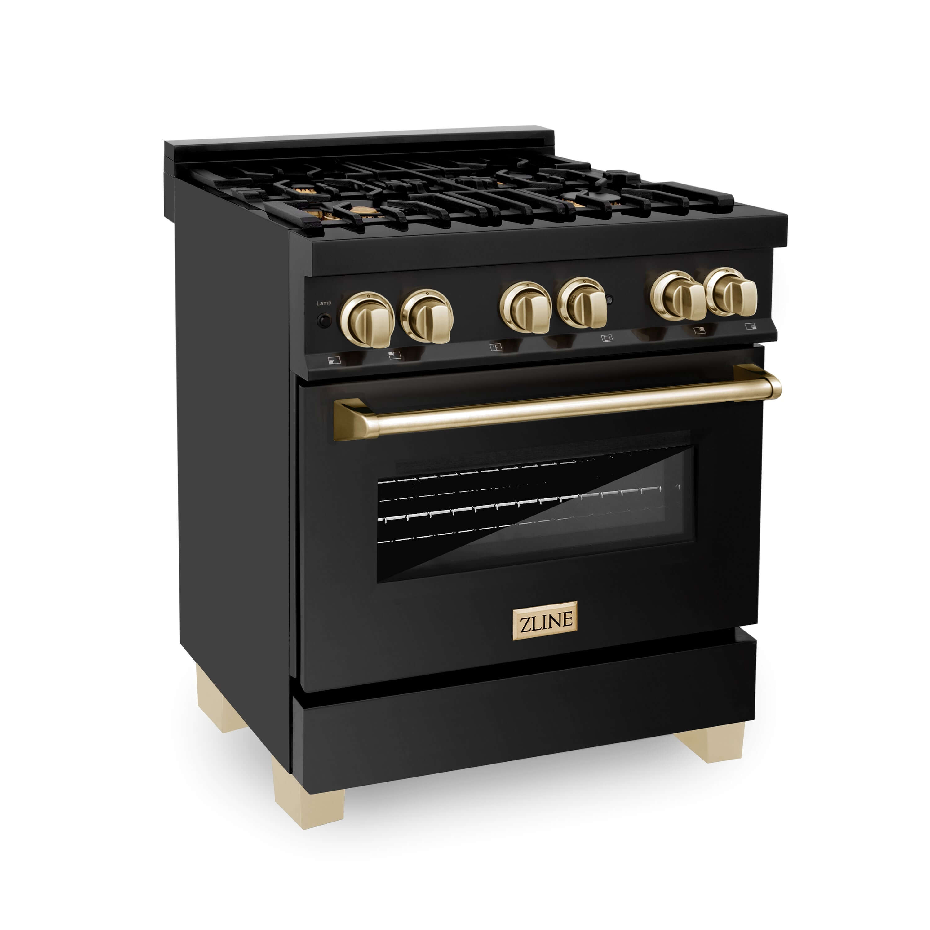 ZLINE Autograph Edition 30" Black Stainless Steel Dual Fuel Range with Polished Gold accents (RABZ-30-G)