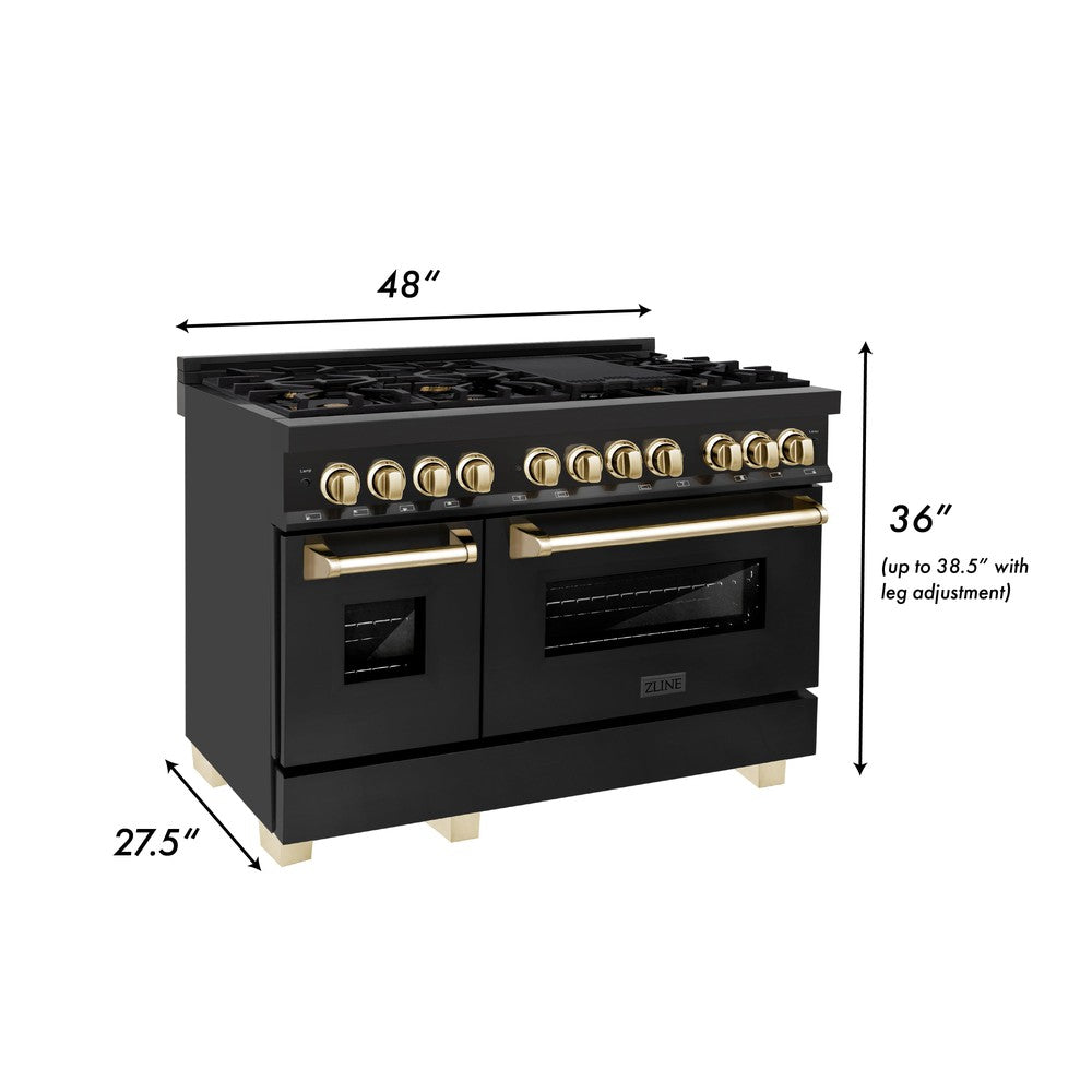 ZLINE 48 Kitchen Package with Black Stainless Steel Dual Fuel Range, Range Hood, Microwave Drawer and Dishwasher (4KP-RABRH48-MWDW)