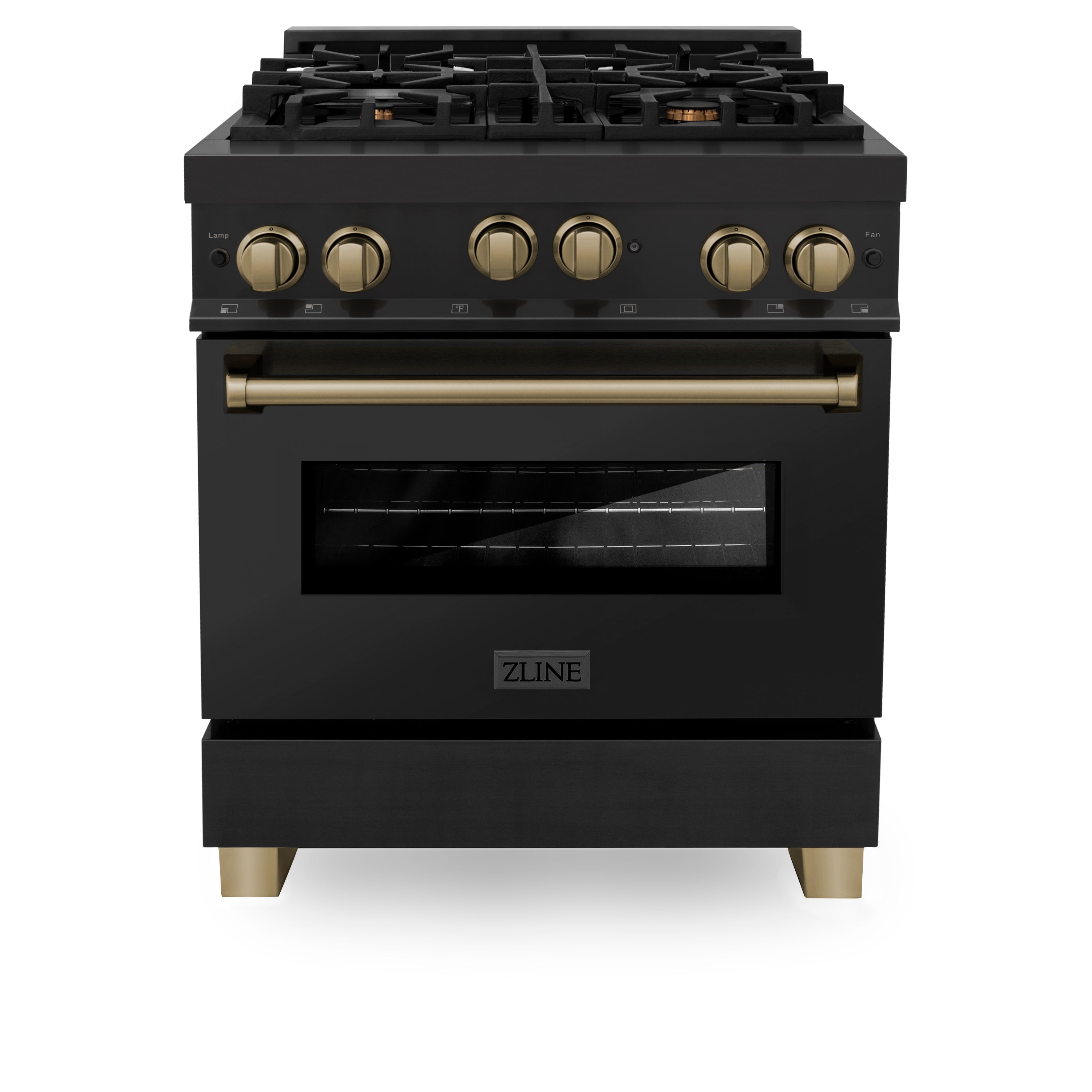 ZLINE Autograph Edition 30 in. 4.0 cu. ft. Range with Gas Stove and Gas Oven in Black Stainless Steel with Accents (RGBZ-30)