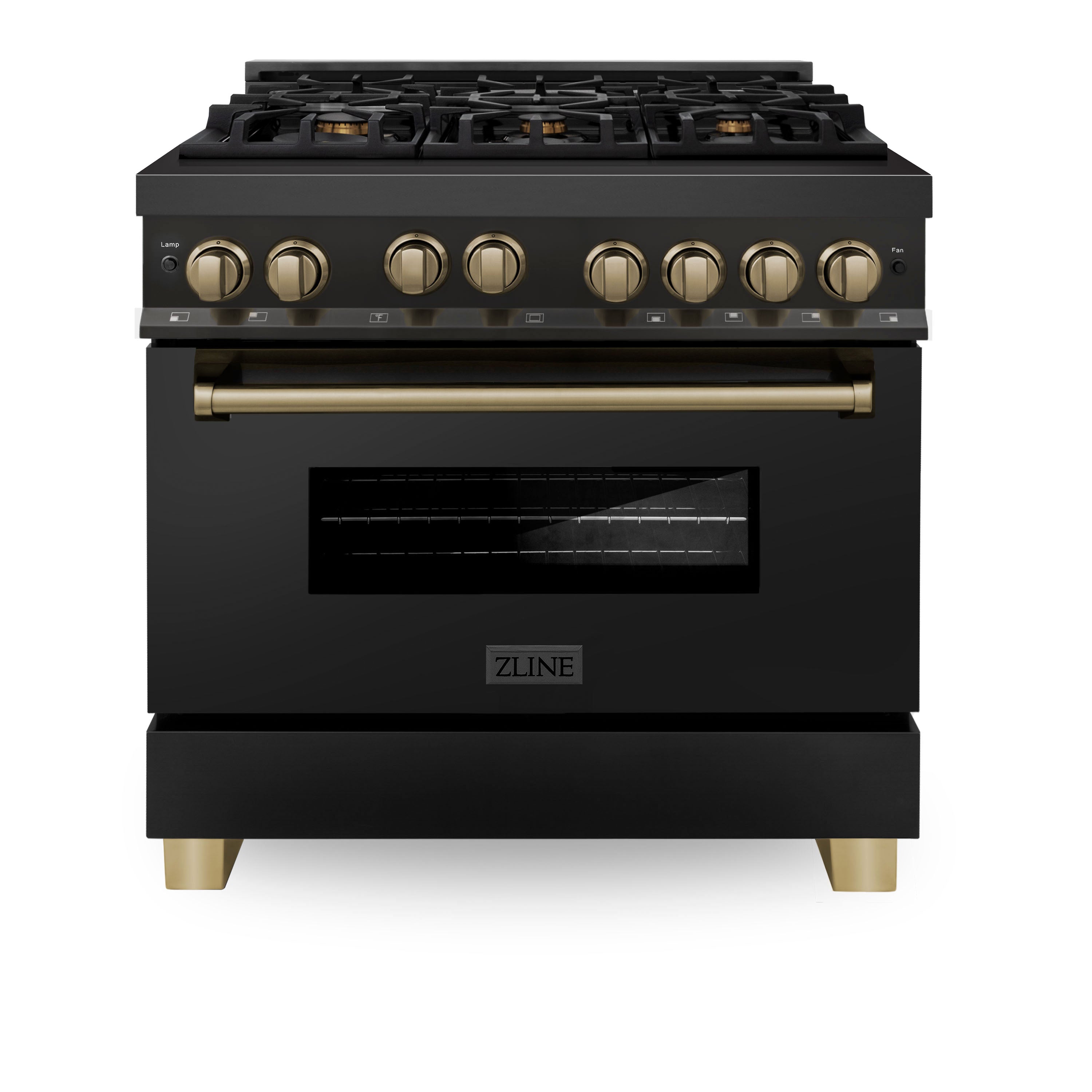 ZLINE Autograph Edition 36 in. 4.6 cu. ft. Range with Gas Stove and Gas Oven in Black Stainless Steel with Accents (RGBZ-36)