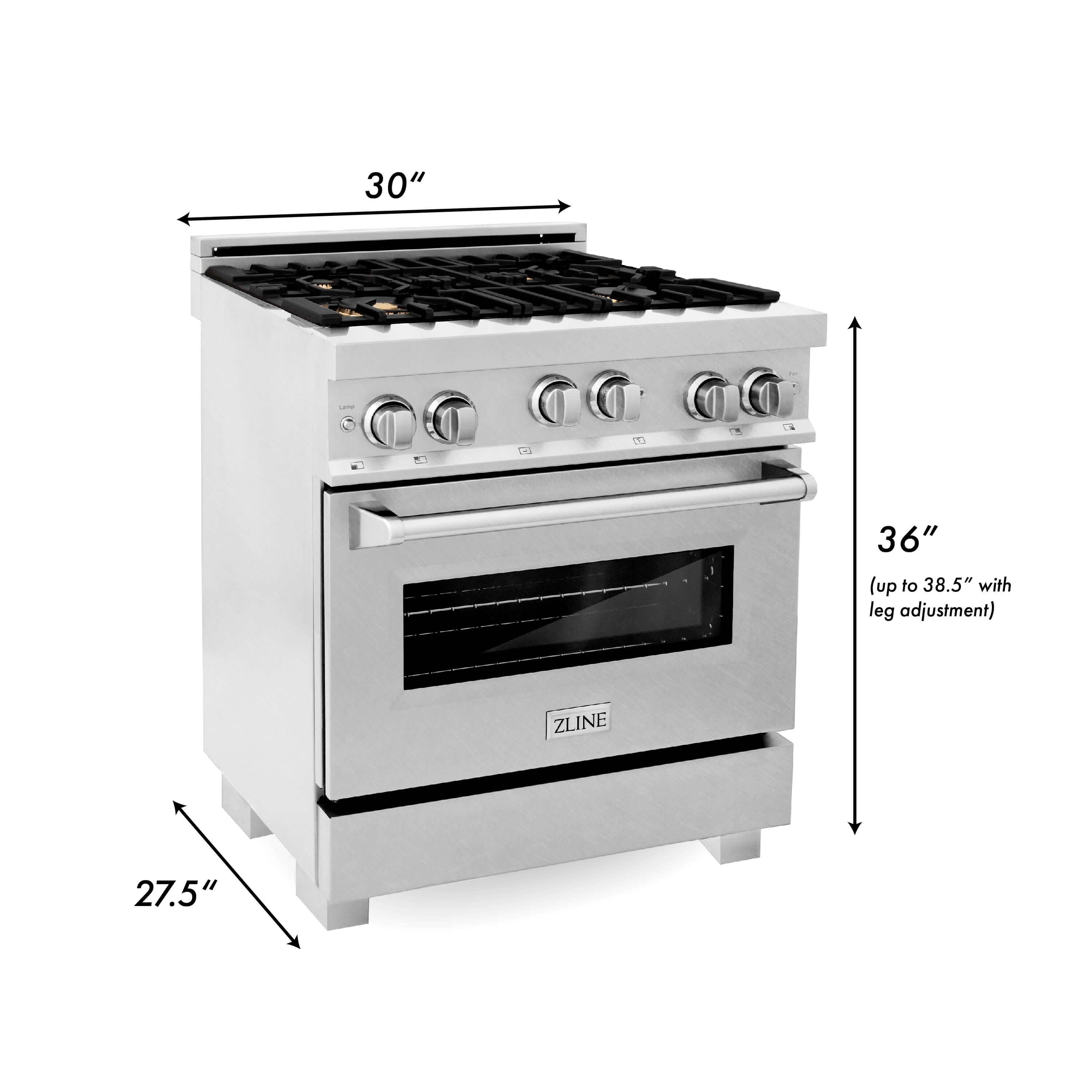 ZLINE 30 in. 4.0 cu. ft. Gas Oven and Gas Cooktop Range with Griddle and Brass Burners in Fingerprint Resistant Stainless Steel (RGS-SN-BR-GR-30)
