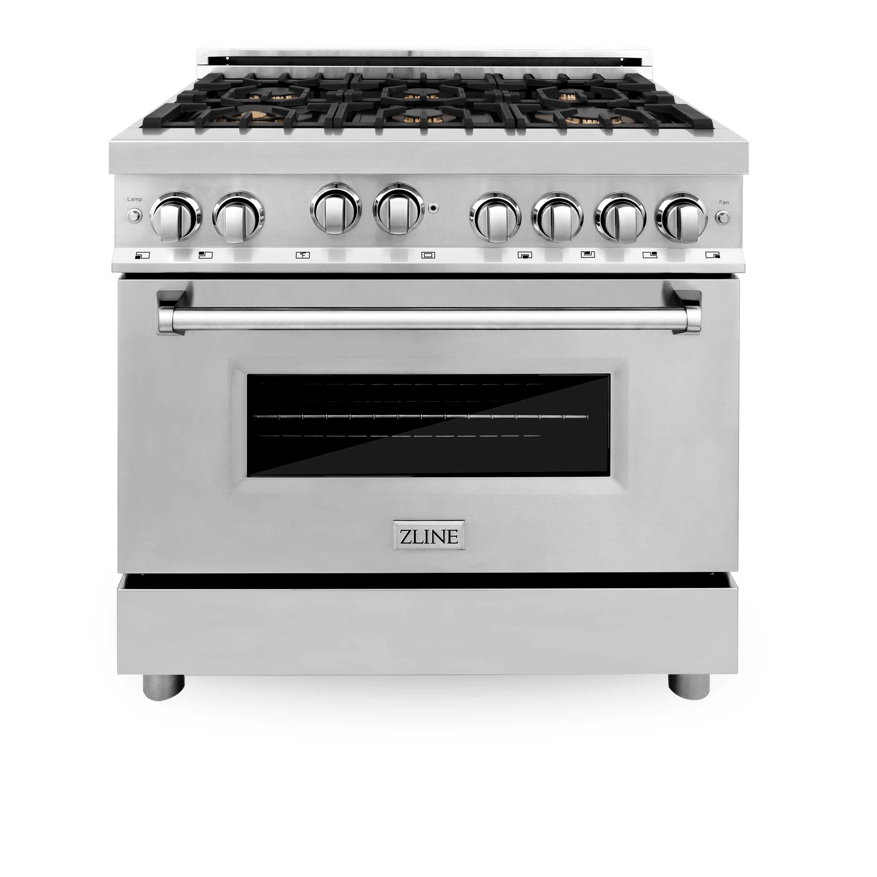 ZLINE 36 in. 4.6 cu. ft. Gas Oven and Gas Cooktop Range with Griddle and Brass Burners in Stainless Steel (RG-BR-GR-36)