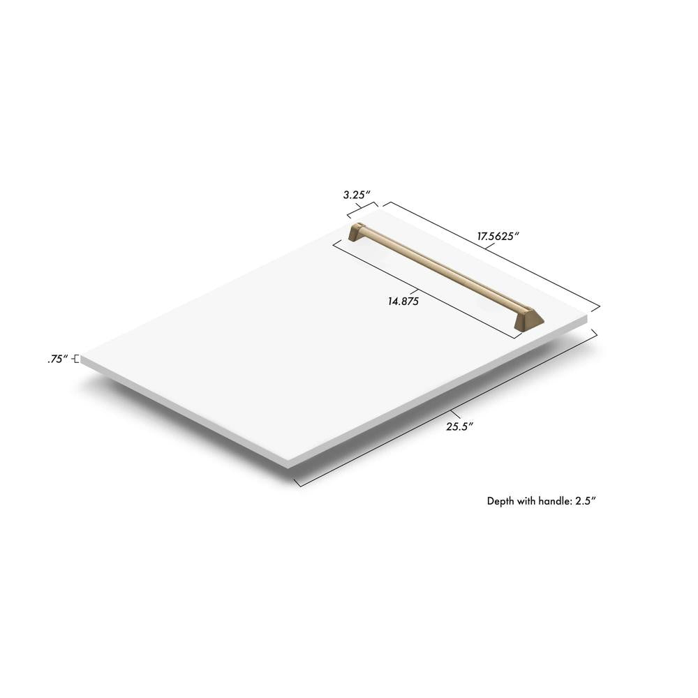 ZLINE Autograph Edition 18 in. Tallac Dishwasher Panel in White Matte with Champagne Bronze Handle (DPVZ-WM-18-CB) 