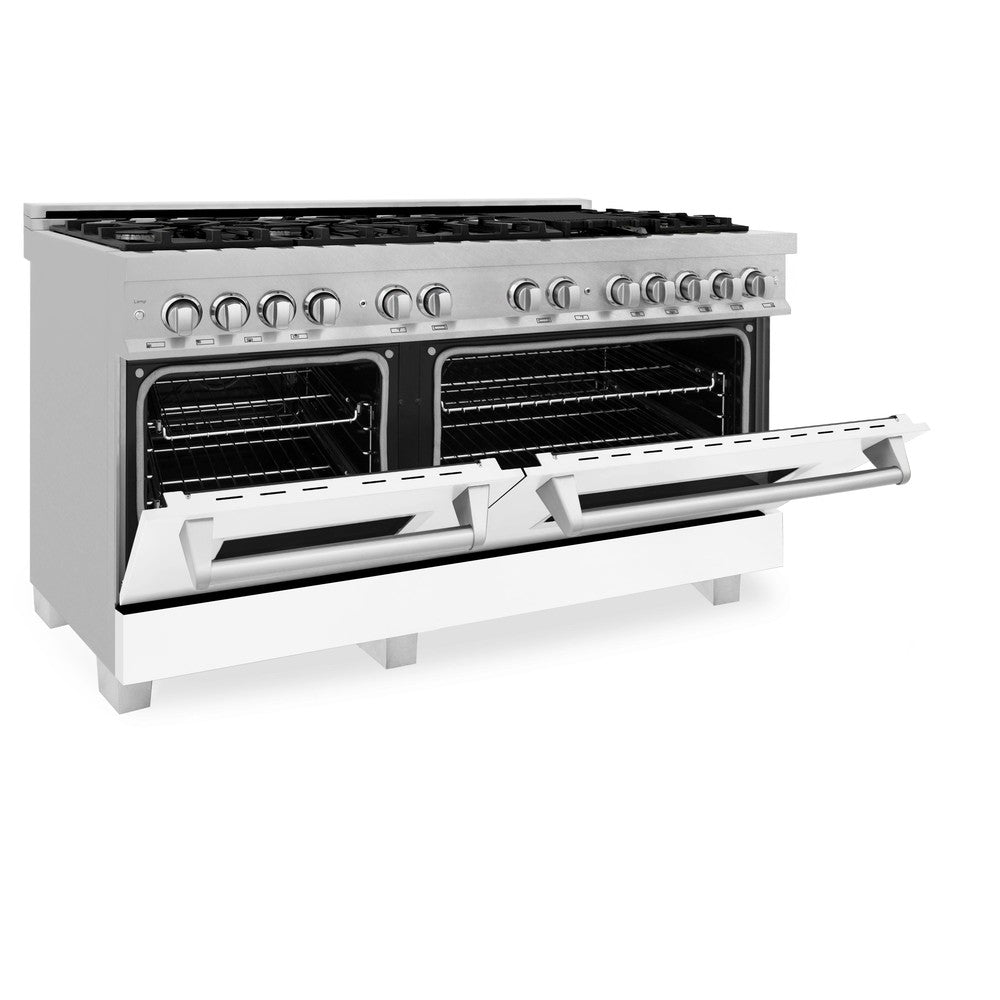 ZLINE 60 in. 7.4 cu. ft. Dual Fuel Range with Gas Stove and Electric Oven in Fingerprint Resistant Stainless Steel (RAS-SN-60) side, oven half open.