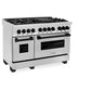 ZLINE Autograph Edition 48 in. 6.0 cu. ft. Legacy Dual Fuel Range with 7 Burner Gas Cooktop and 2 Electric Ovens in Stainless Steel and Matte Black Accents (RAZ-48-MB) side, oven closed.