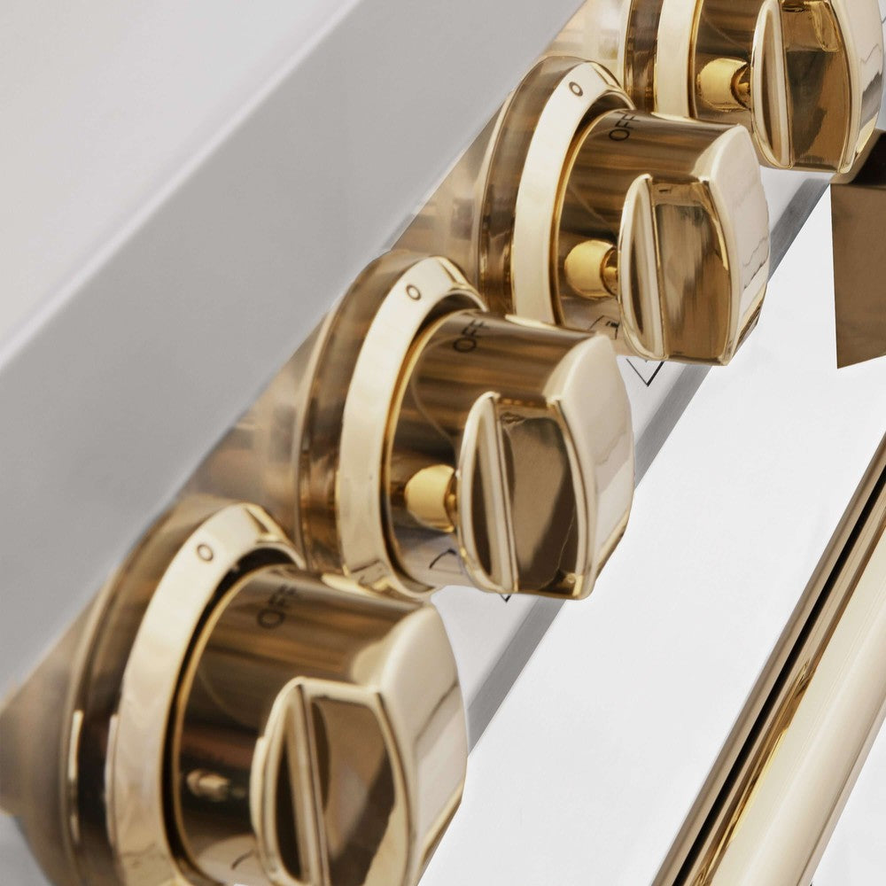 Polished Gold oven and cooktop knobs on ZLINE Autograph Edition Range.