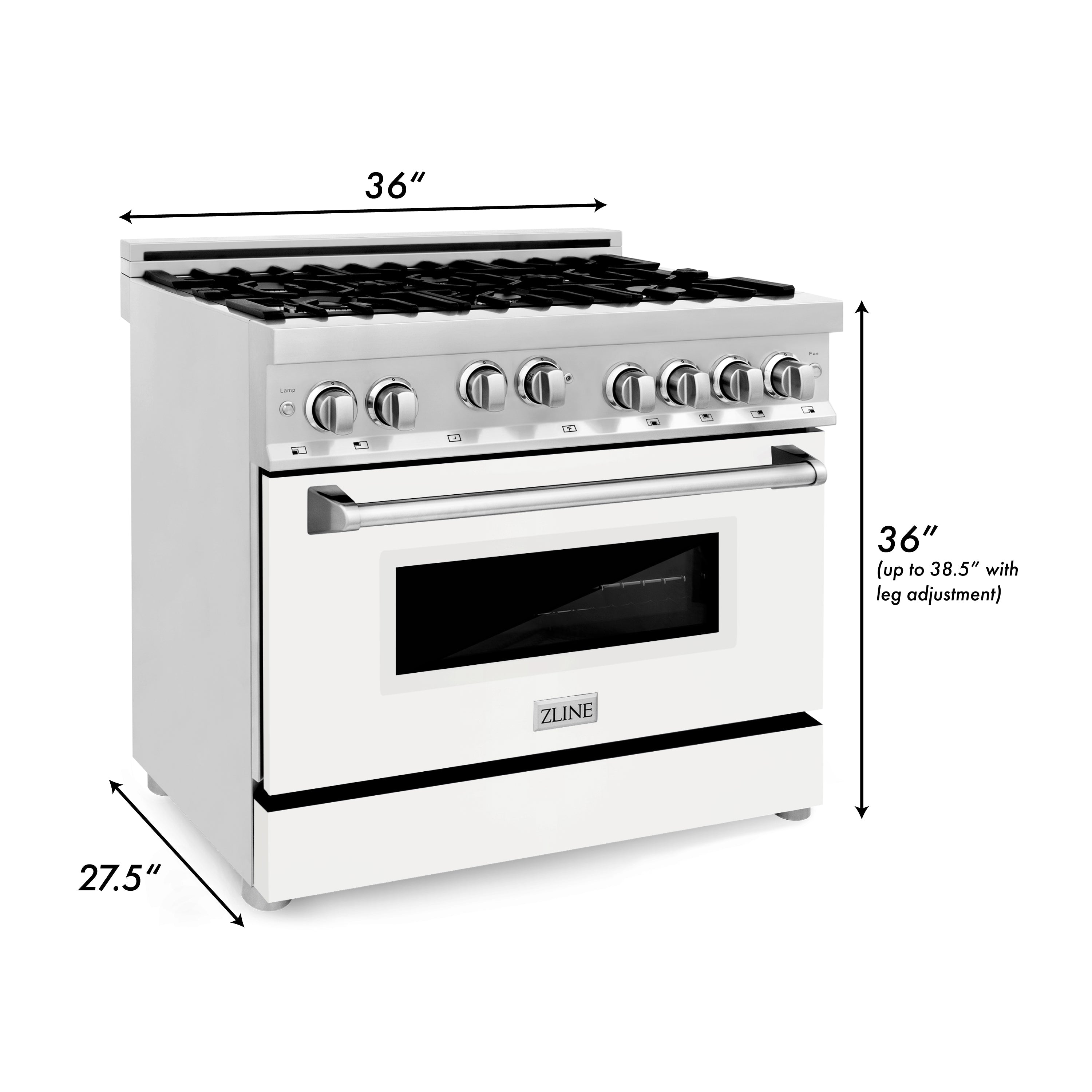 ZLINE 36 in. 4.6 cu. ft. Gas Oven and Gas Cooktop Range with Griddle and White Matte Door in Stainless Steel (RG-WM-GR-36)