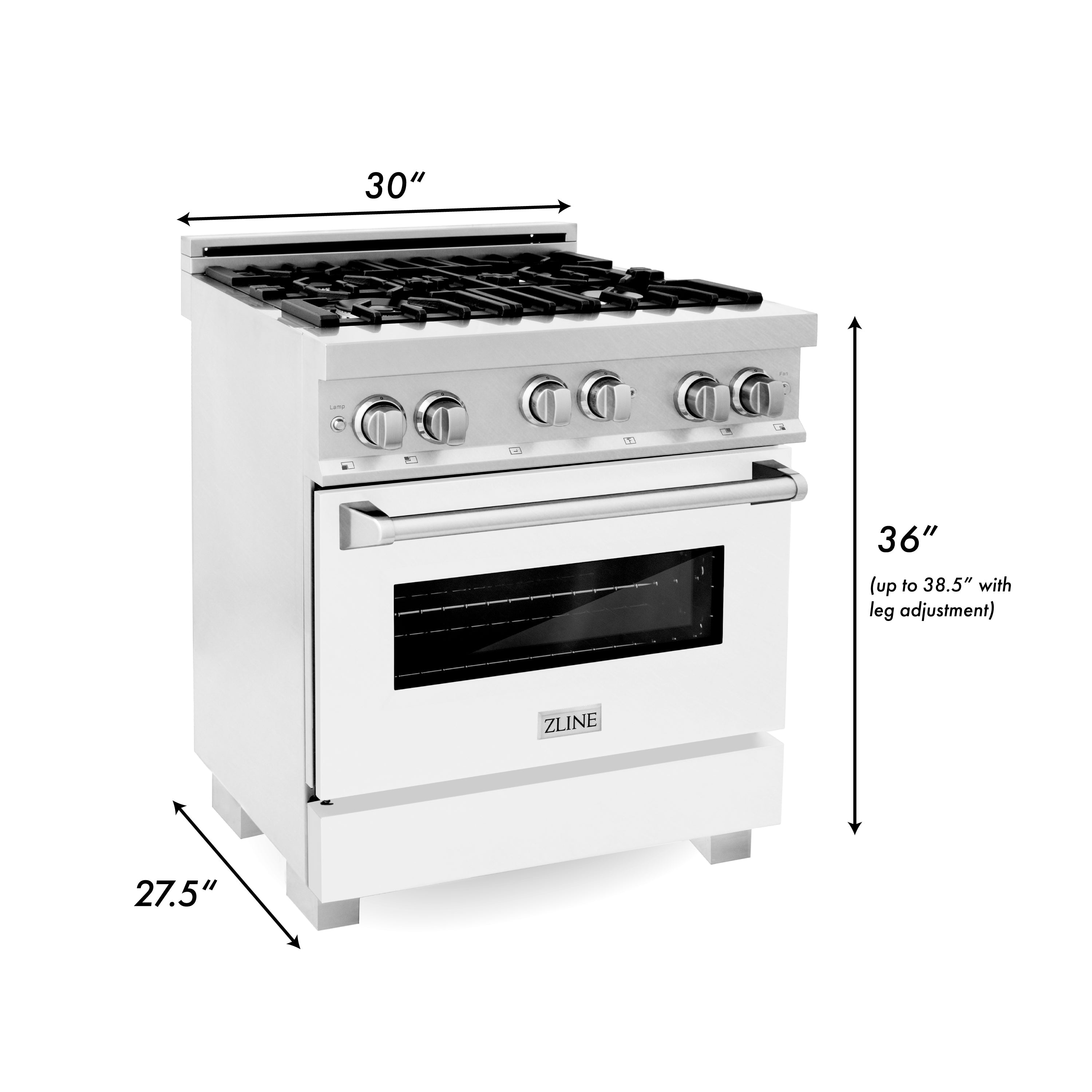 ZLINE 30 in. 4.0 cu. ft. Gas Oven and Gas Cooktop Range with Griddle and White Matte Door in Fingerprint Resistant Stainless Steel (RGS-WM-GR-30)