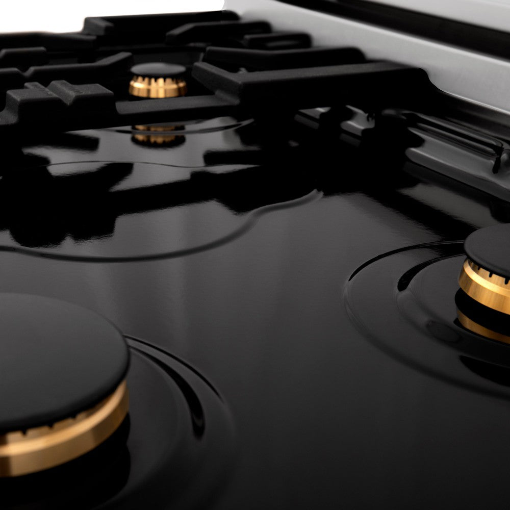 ZLINE Autograph Edition 30 in. Porcelain Rangetop with 4 Gas Burners in Stainless Steel and Polished Gold Accents (RTZ-30-G)