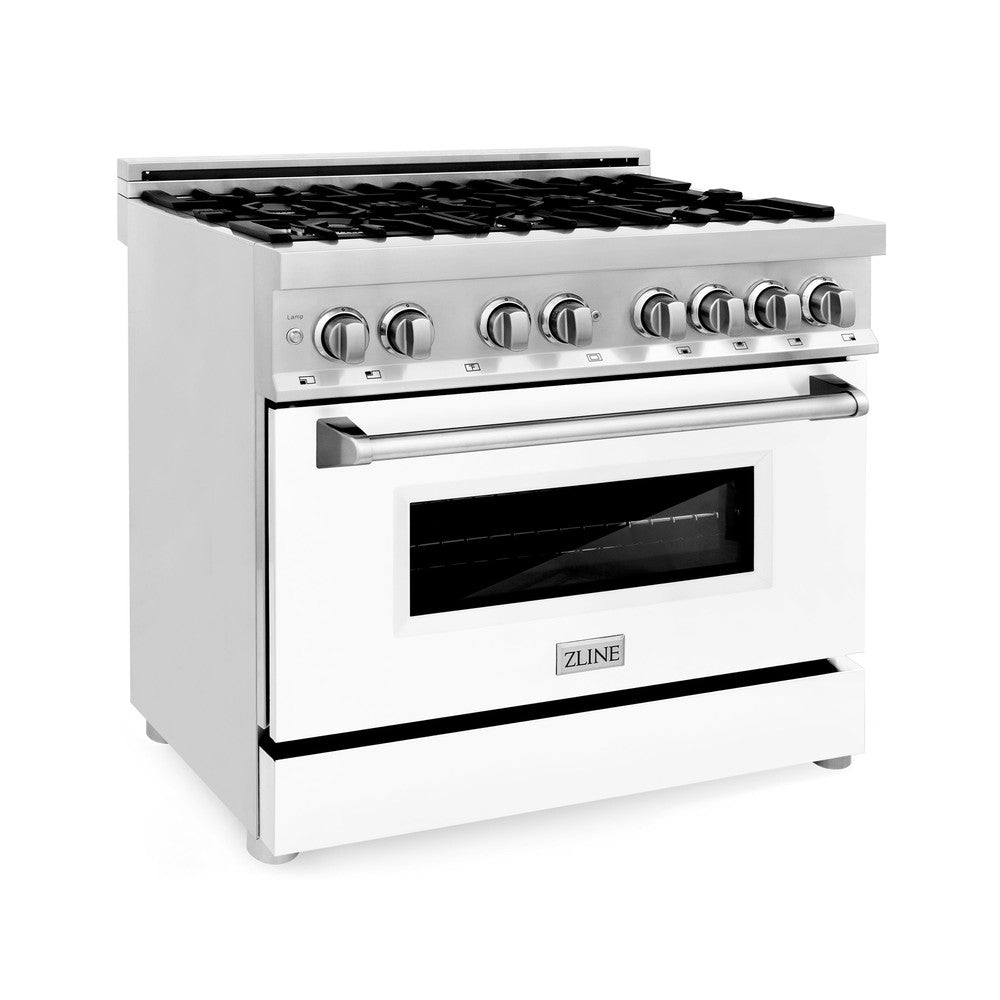 ZLINE 36 in. 4.6 cu. ft. Electric Oven and Gas Cooktop Dual Fuel Range with Griddle and White Matte Door in Fingerprint Resistant Stainless (RAS-WM-GR-36)