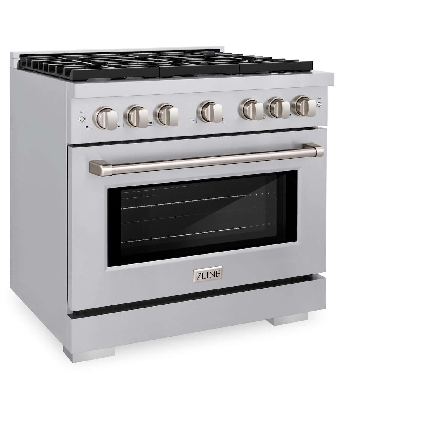 36" Stainless Steel Gas Range side with oven door closed.