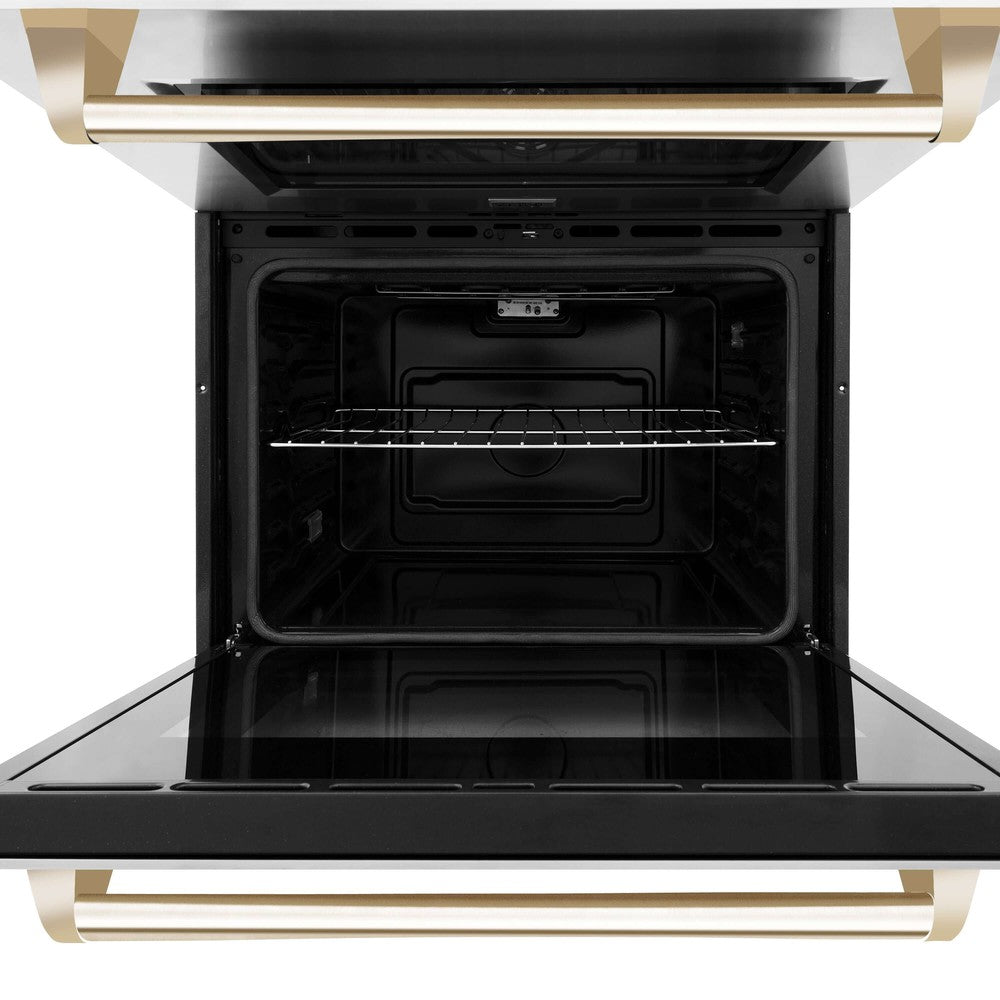 ZLINE 30 in. Autograph Edition Electric Double Wall Oven with Self Clean and True Convection in Stainless Steel and Polished Gold Accents (AWDZ-30-G)