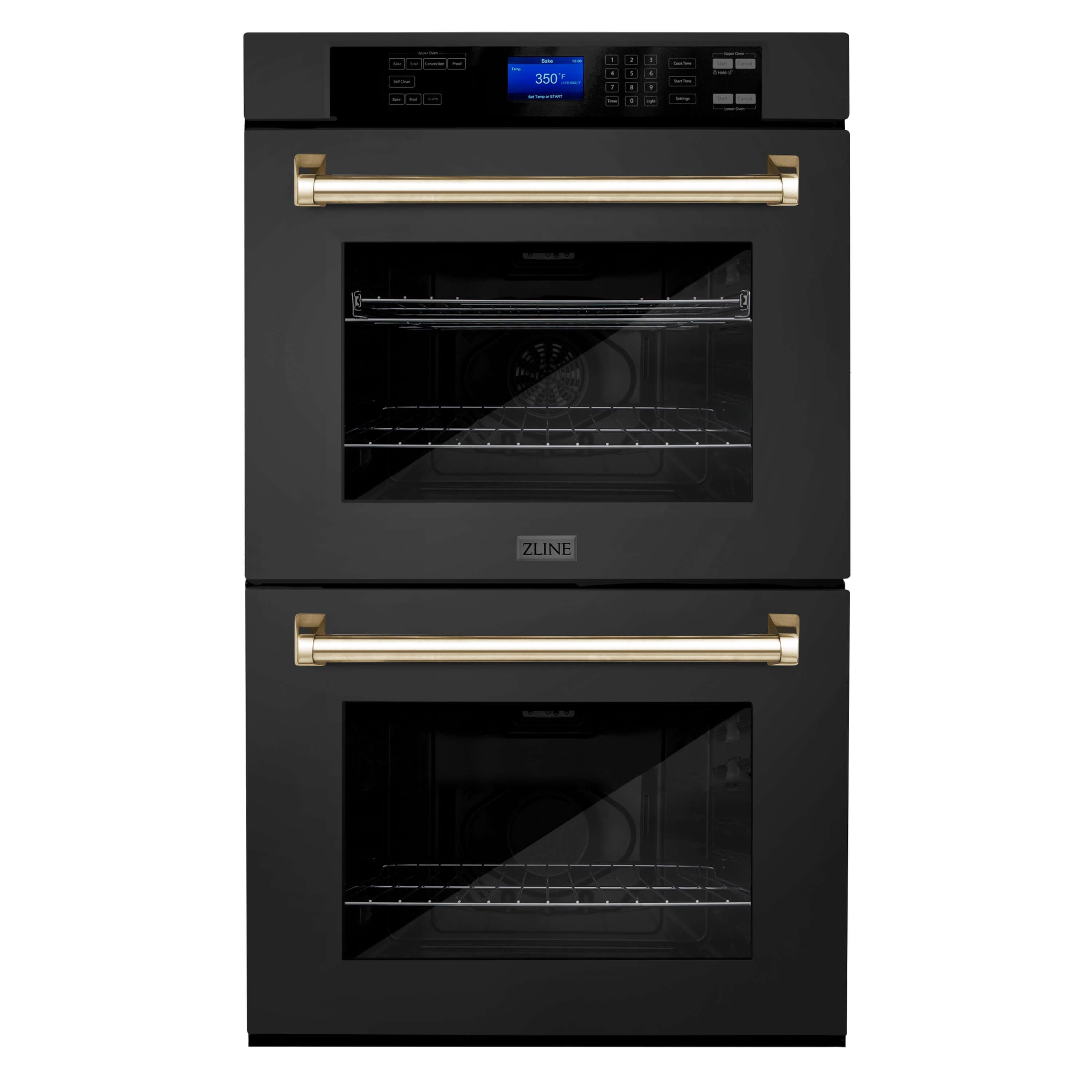 ZLINE Black Stainless Steel double wall oven front.