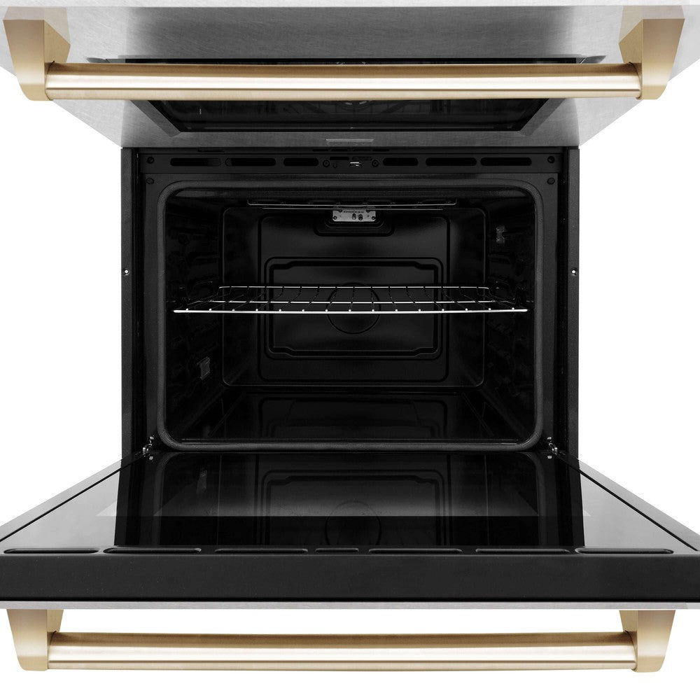 ZLINE 30 in. Autograph Edition Electric Double Wall Oven with Self Clean and True Convection in DuraSnow Stainless Steel and Polished Gold Accents (AWDSZ-30-G)