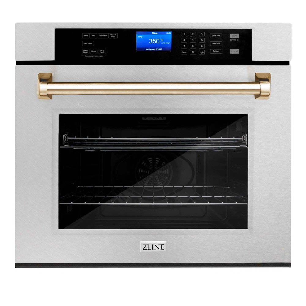 ZLINE 30 in. Autograph Edition Electric Single Wall Oven with Self Clean and True Convection in Fingerprint Resistant Stainless Steel and Polished Gold Accents (AWSSZ-30-G)