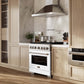 ZLINE 36 in. 5.2 cu. ft. Paramount Gas Range with 6 Burner Cooktop and Convection Gas Oven in Stainless Steel with White Matte Door (SGR-WM-36) in a luxury kitchen.