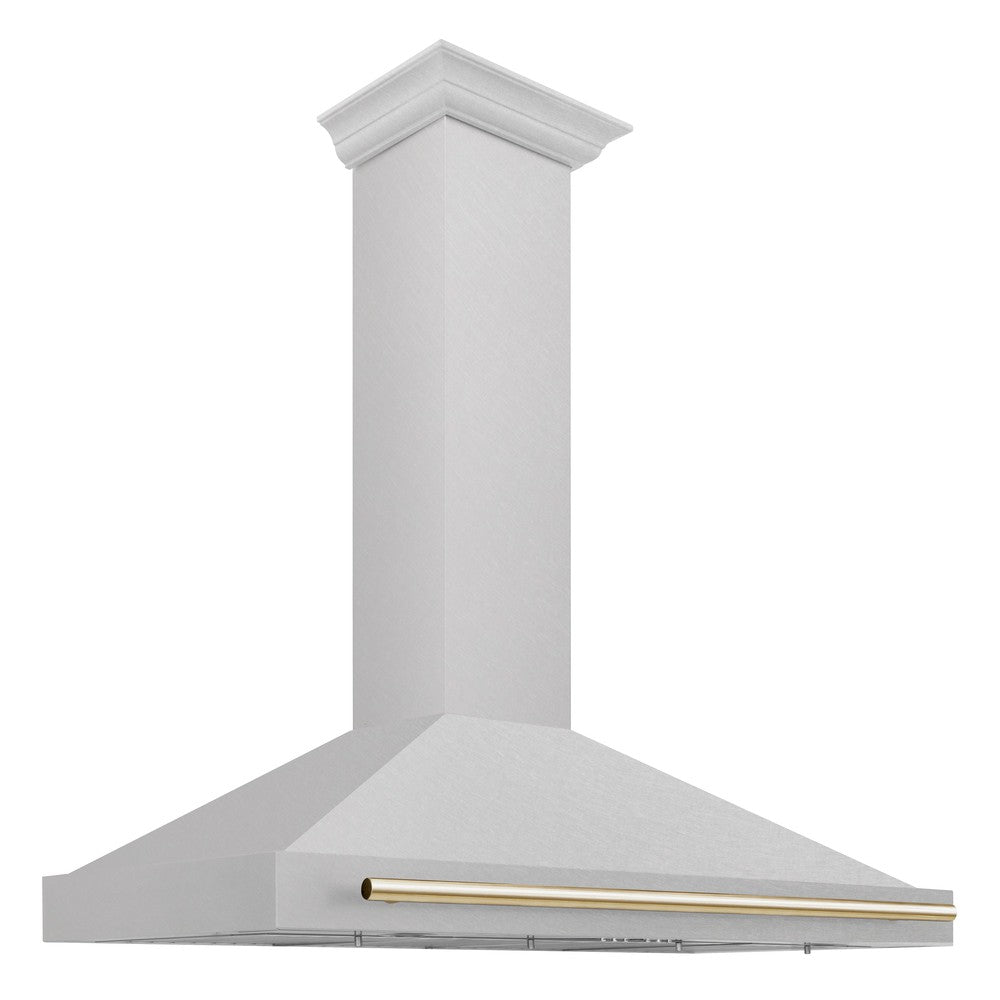ZLINE 48 in. Autograph Edition DuraSnow Stainless Steel Range Hood with Polished Gold Accents side.