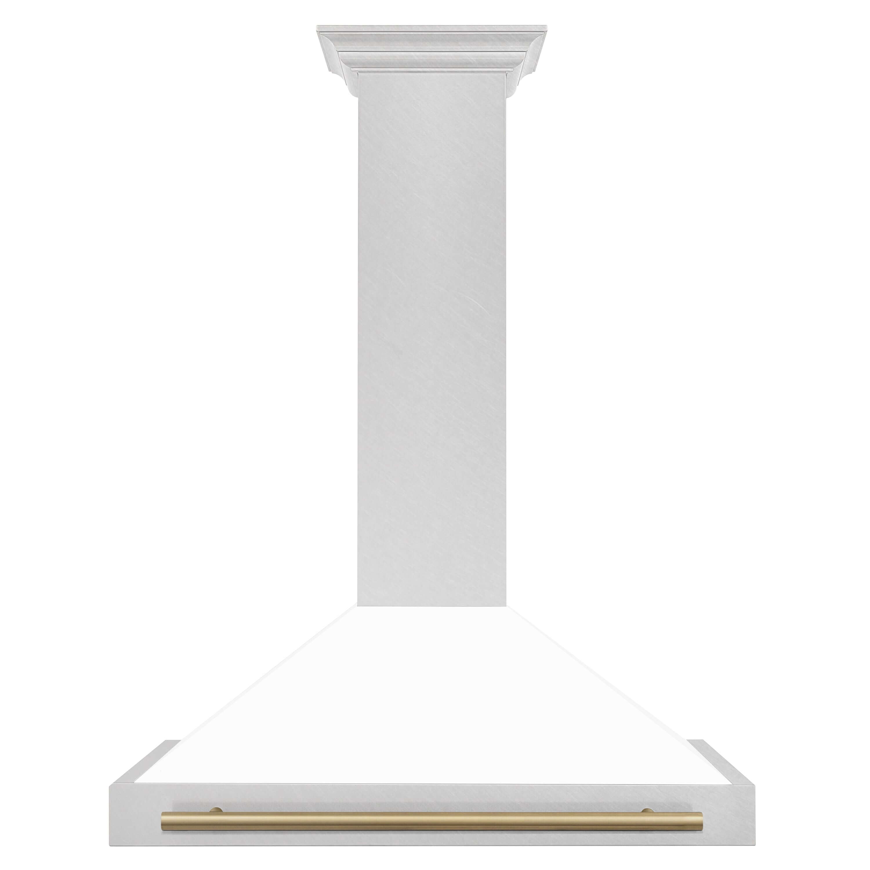 ZLINE 36 in. Autograph Edition in Fingerprint Resistant Stainless Steel Range Hood with White Matte Shell with Champagne Bronze Handle Front View