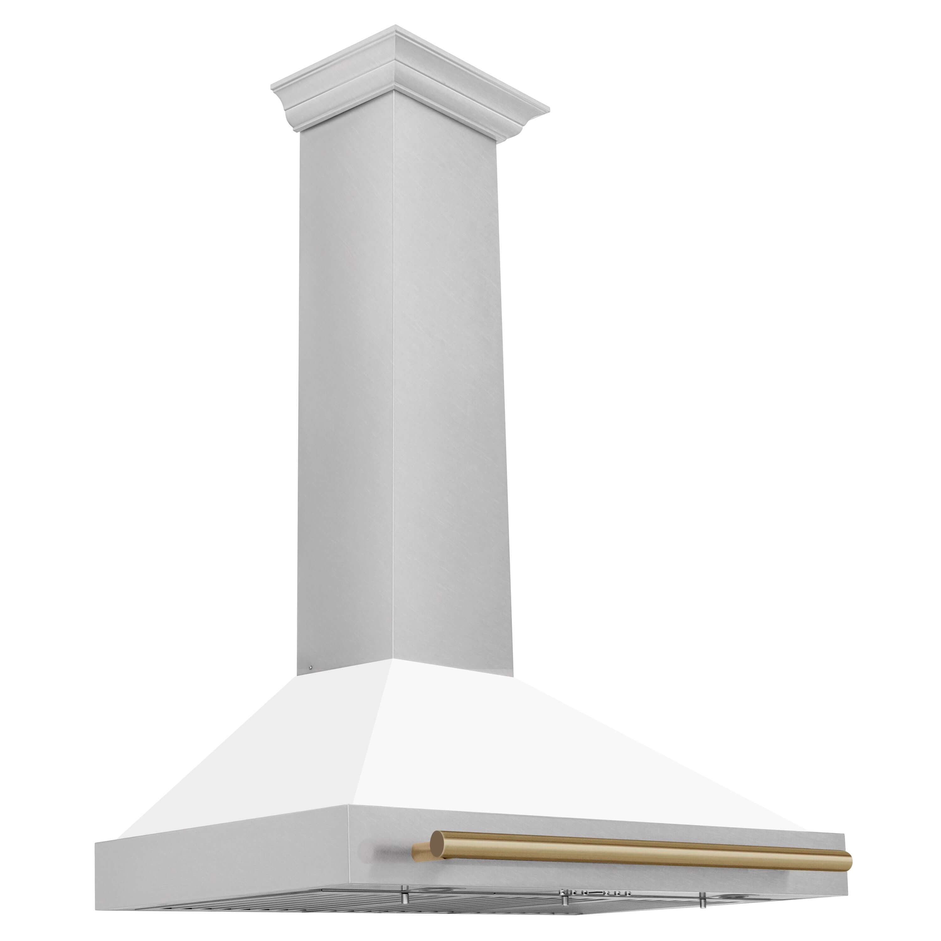ZLINE Autograph Edition 36 in. Range Hood in Fingerprint Resistant Stainless Steel with White Matte Shell and Accented Handle (KB4SNZ-WM36) DuraSnow Stainless Steel with Champagne Bronze Accents