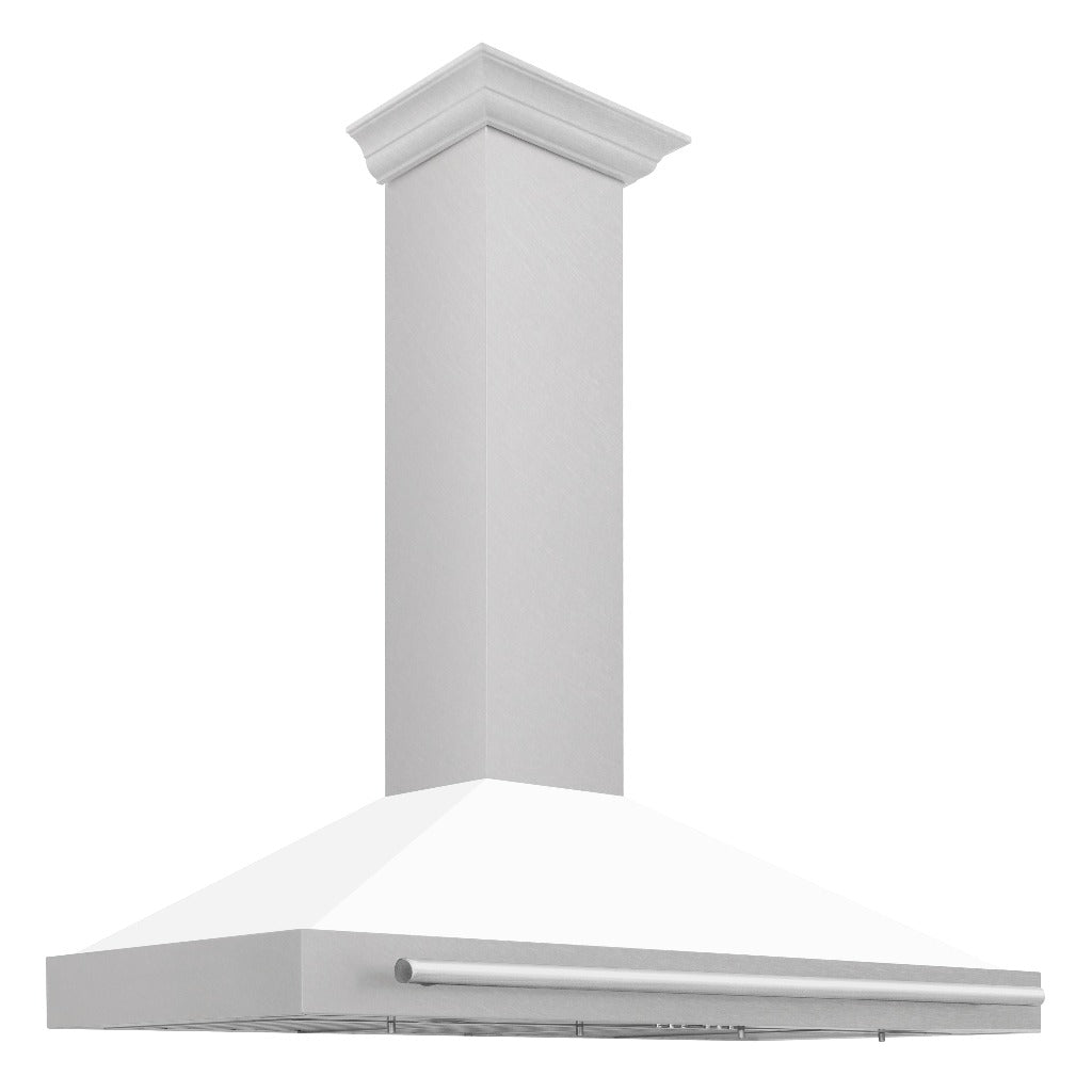 ZLINE 48 in. Convertible Fingerprint Resistant DuraSnow® Stainless Steel Range Hood with Colored Shell Options and Stainless Steel Handle (KB4SNX-48) DuraSnow Stainless Steel with White Matte Shell