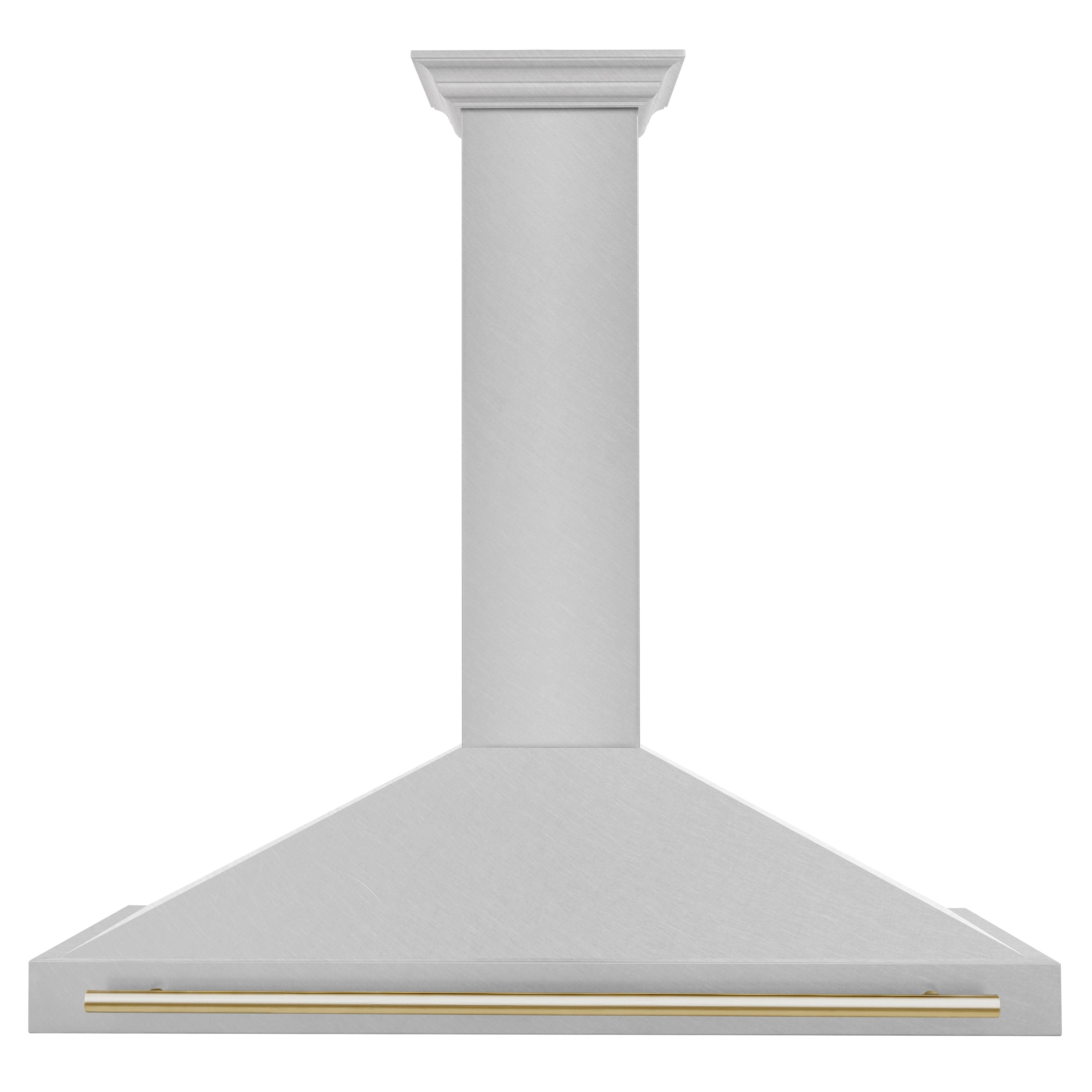 ZLINE 48 in. Autograph Edition DuraSnow Stainless Steel Range Hood with Polished Gold Accents front.