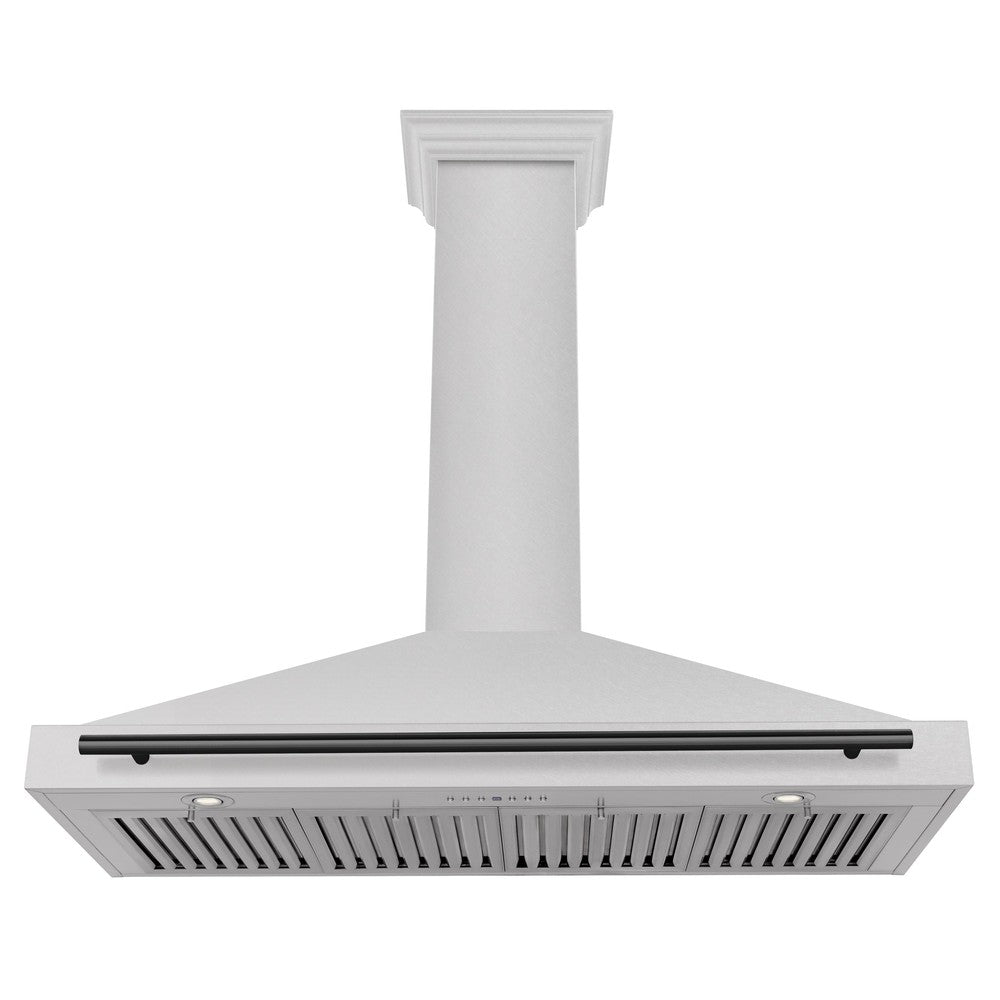 ZLINE 48 in. Autograph Edition Convertible Fingerprint Resistant DuraSnow® Stainless Steel Range Hood with Accent Handle (KB4SNZ-48) front, under.