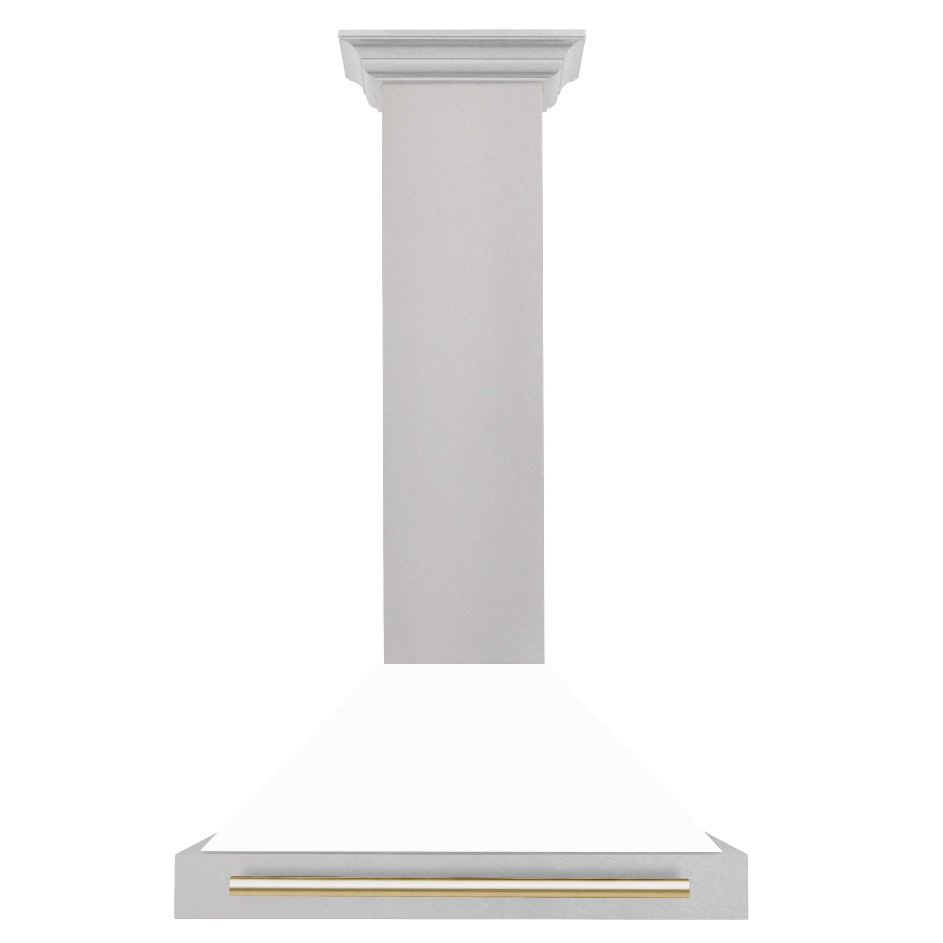 ZLINE 30 in. Autograph Edition Fingerprint Resistant Stainless Steel Range Hood with White Matte Shell and Gold Handle Front View