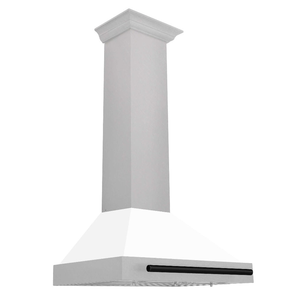 ZLINE Autograph Edition 30 in. Fingerprint Resistant Stainless Steel Range Hood with White Matte Shell and Accented Handle (KB4SNZ-WM30) DuraSnow Stainless Steel with Matte Black Accents