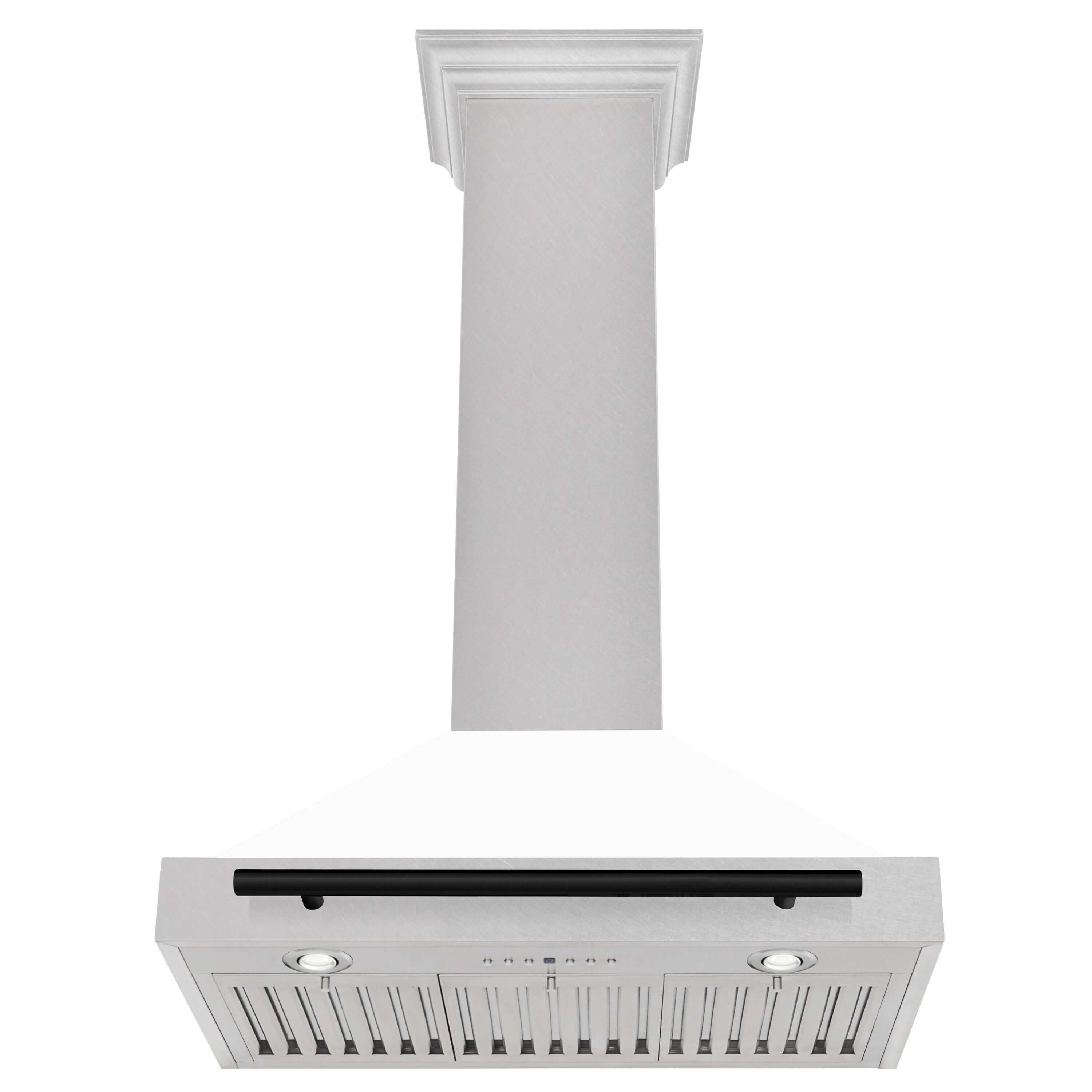 ZLINE Autograph Edition 30 in. Fingerprint Resistant Stainless Steel Range Hood with White Matte Shell and Accented Handle (KB4SNZ-WM30) front, under.