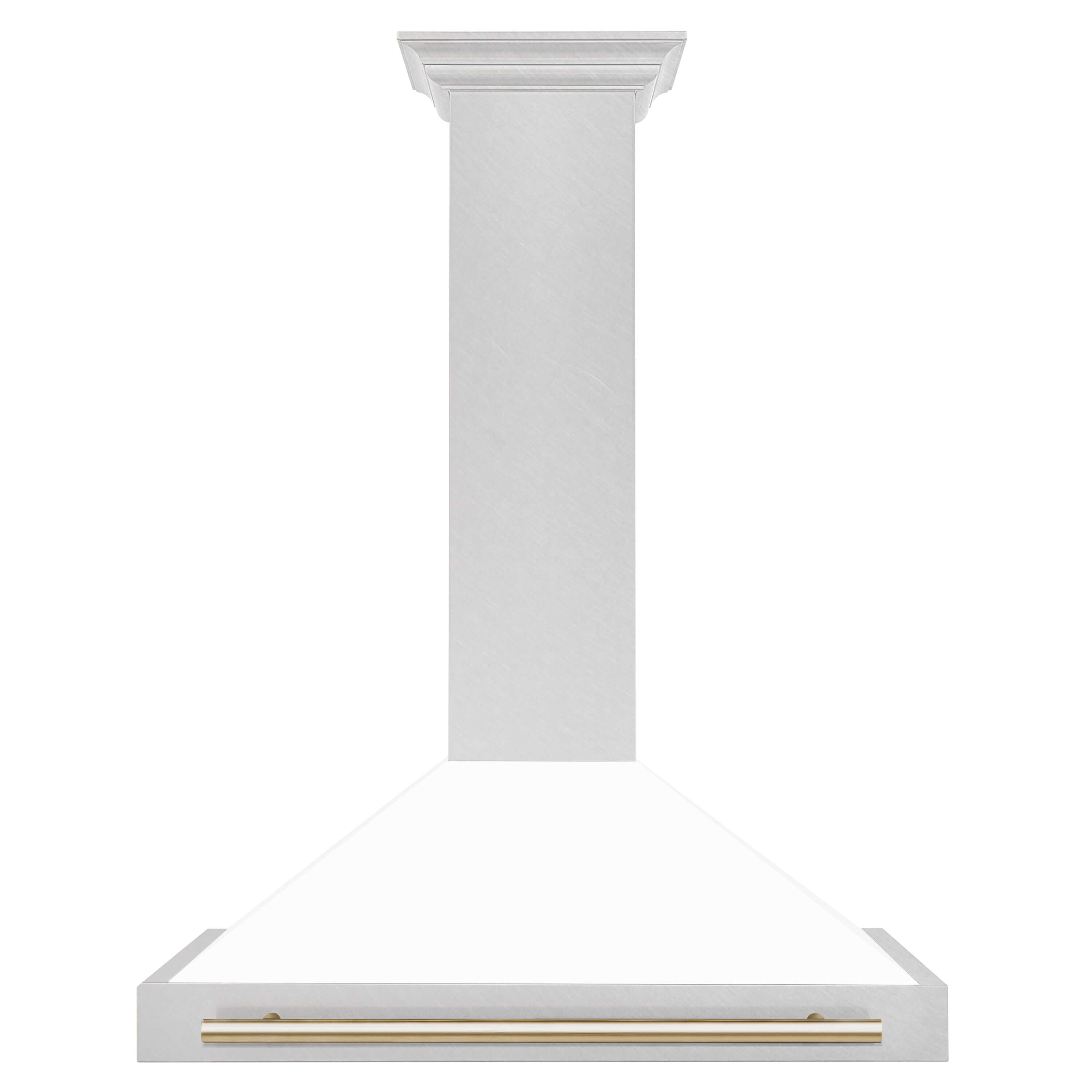ZLINE 36 in. Autograph Edition in Fingerprint Resistant Stainless Steel Range Hood with White Matte Shell with Gold Handle Front View