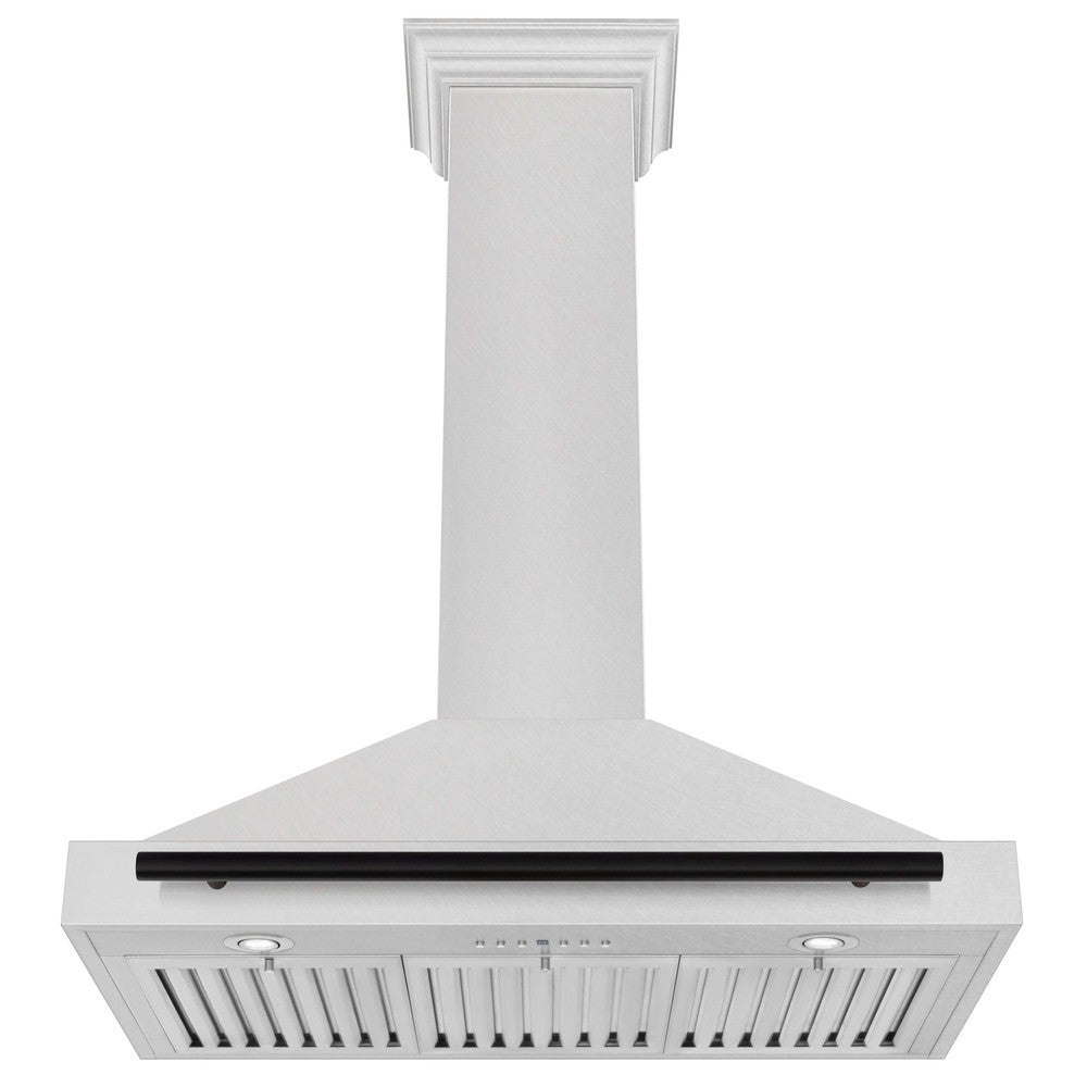 ZLINE 36 in. Autograph Edition Convertible Fingerprint Resistant DuraSnow® Stainless Steel Range Hood with Accent Handle (KB4SNZ-36) front, under.