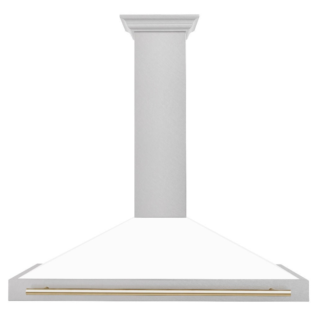 ZLINE Autograph Edition 48 in. Fingerprint Resistant Stainless Steel Range Hood with White Matte Shell and Accented Handles (KB4SNZ-WM48) front.