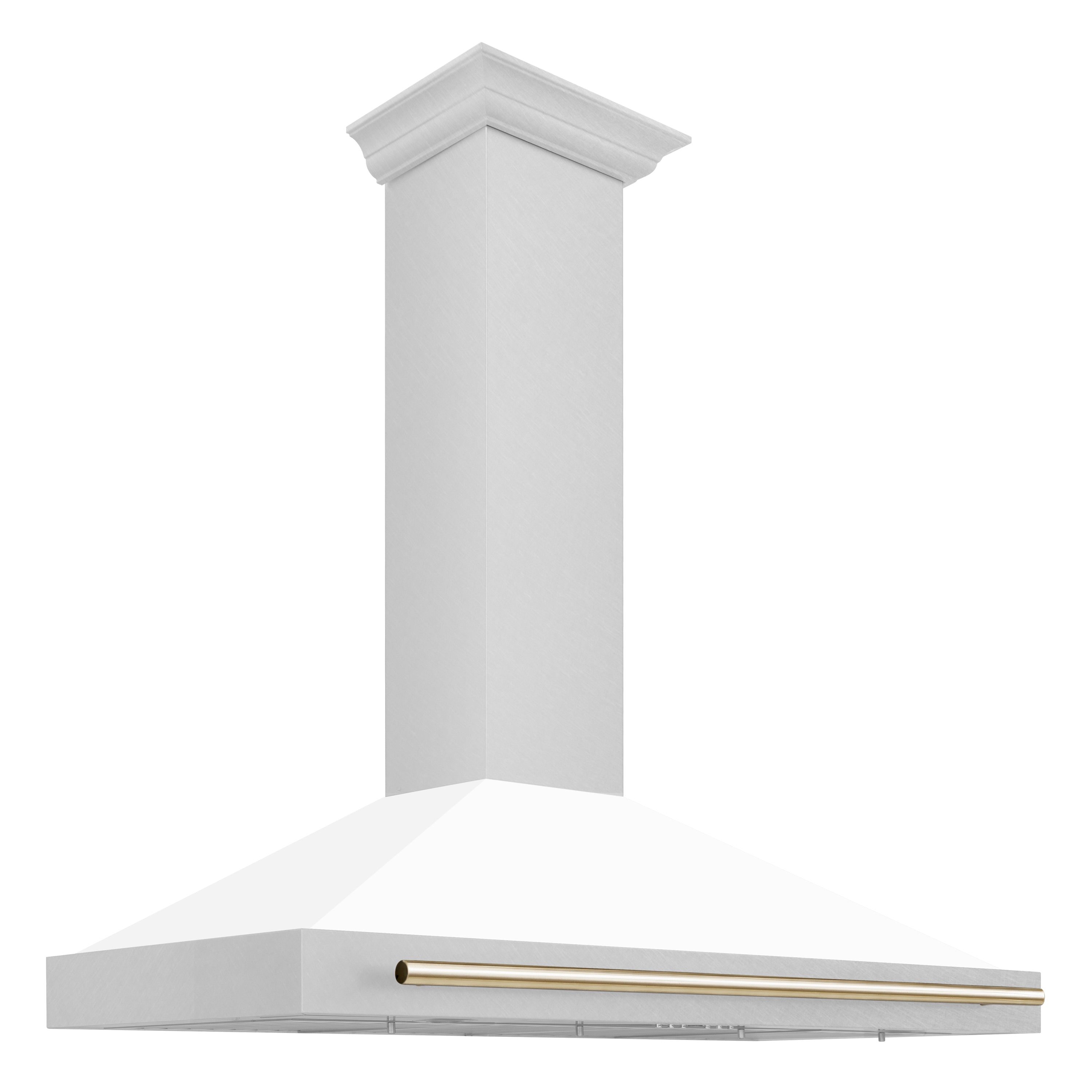 ZLINE 48 in. Autograph Edition Fingerprint Resistant Stainless Steel Range Hood with White Matte Shell with Gold Handle