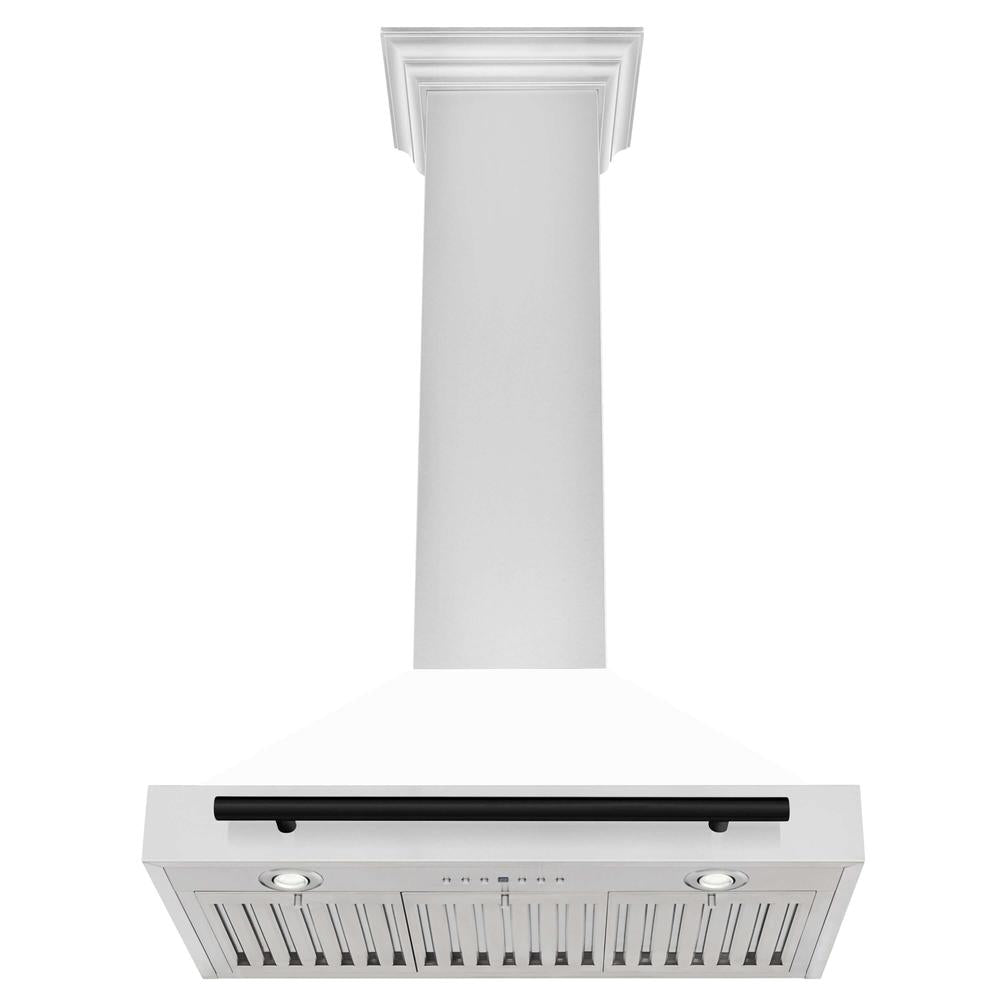 ZLINE Autograph Edition 30 in. Stainless Steel Range Hood with White Matte Shell and Accents (KB4STZ-WM30) front, under.