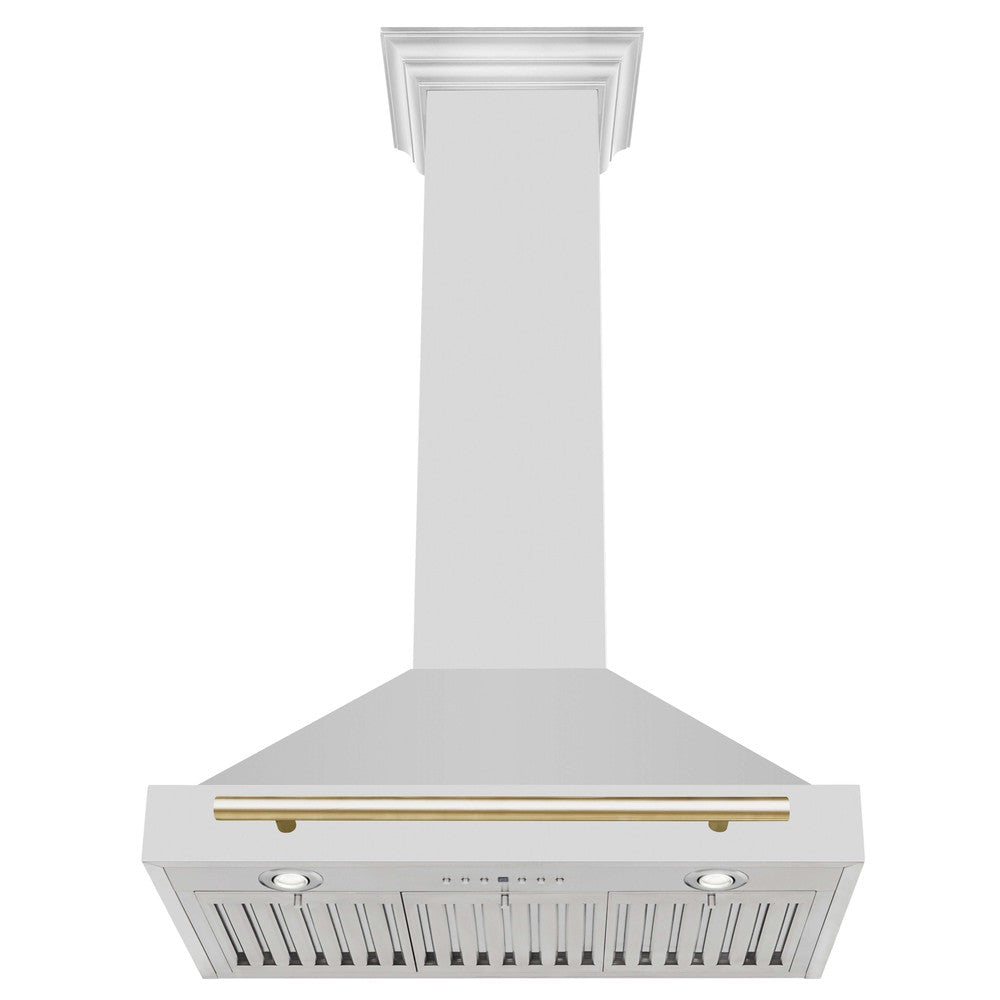ZLINE 30 in. Autograph Edition Stainless Steel Range Hood with Stainless Steel Shell with Gold Accents (KB4STZ-30) Under View