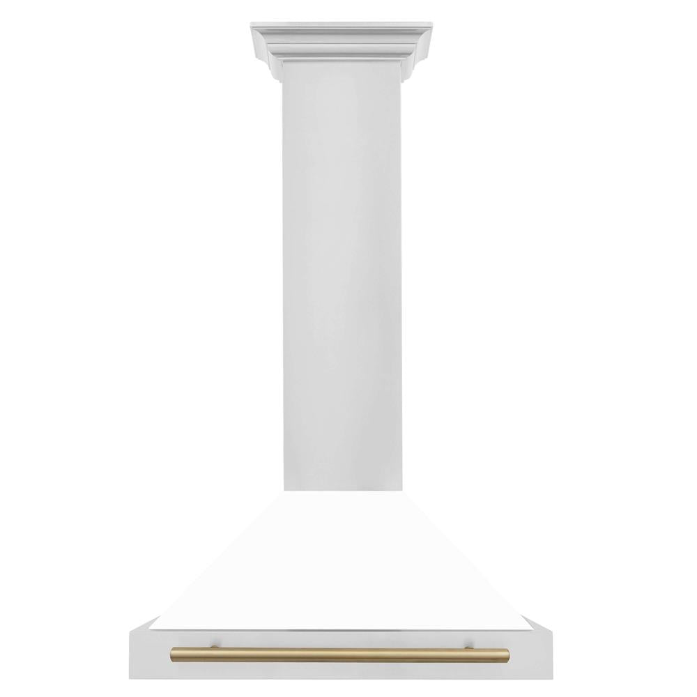 ZLINE Autograph Edition 30 in. Stainless Steel Range Hood with White Matte Shell and Accents (KB4STZ-WM30) front.